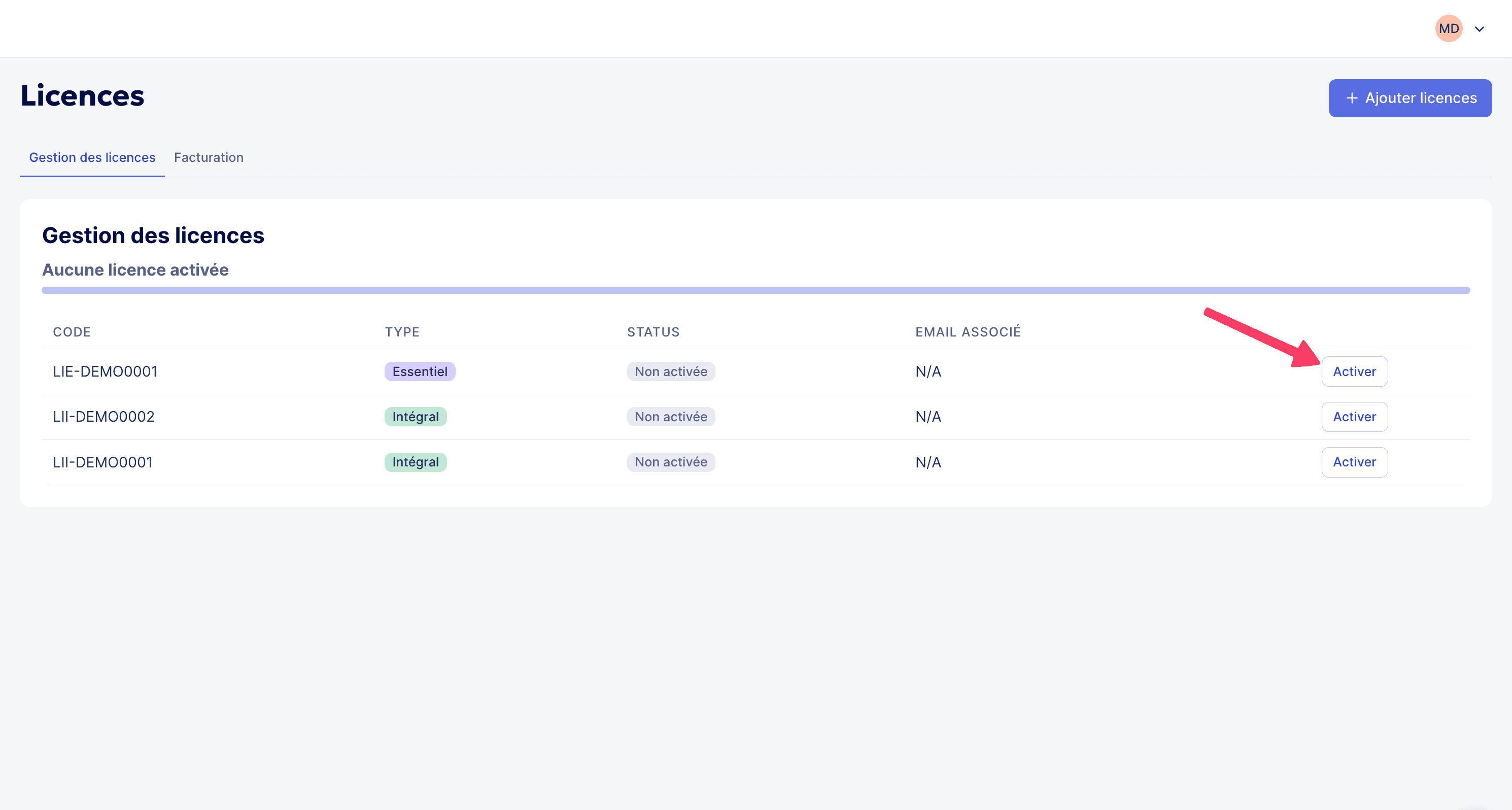 Activer les licences