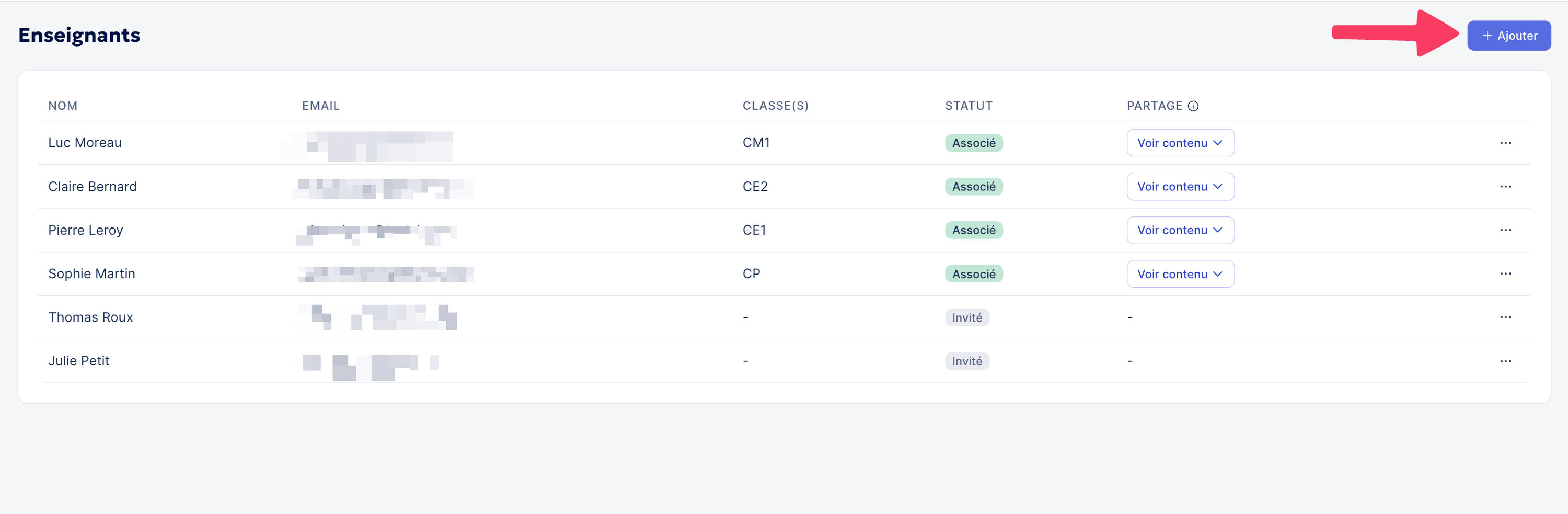Ajout des enseignants