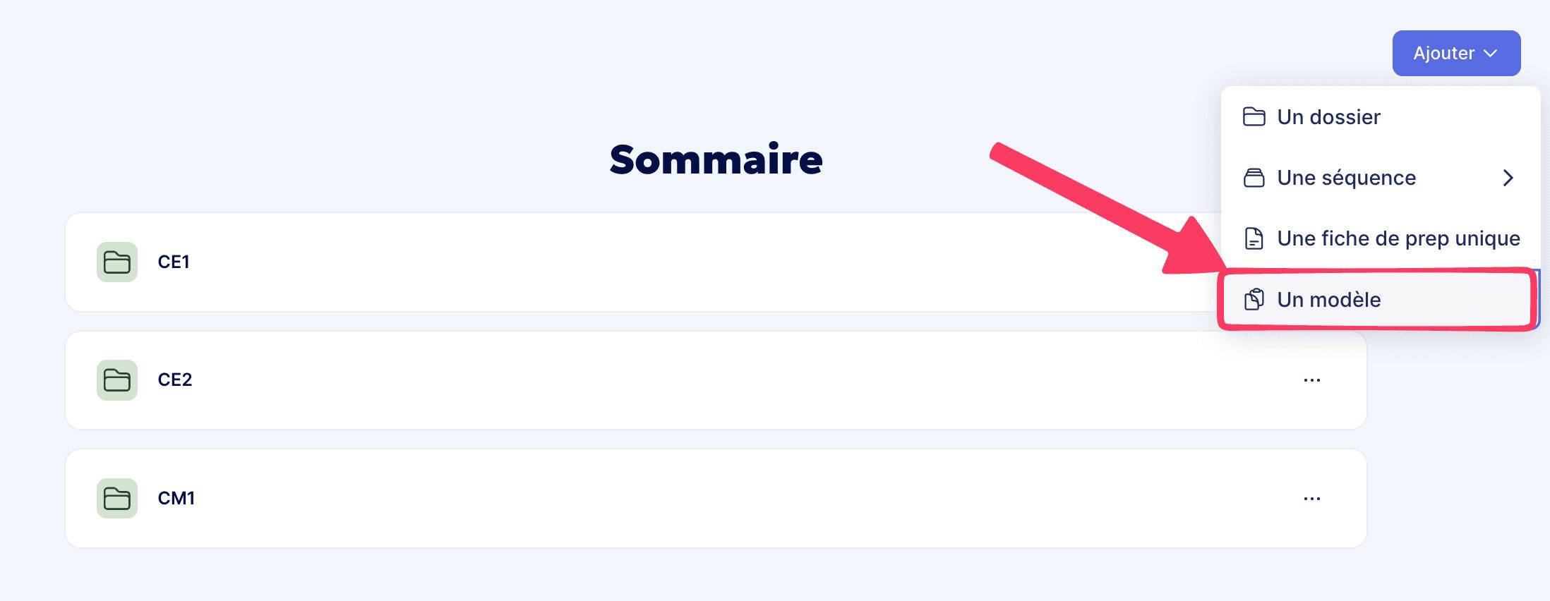 Ajouter un modèle de fiche de prep