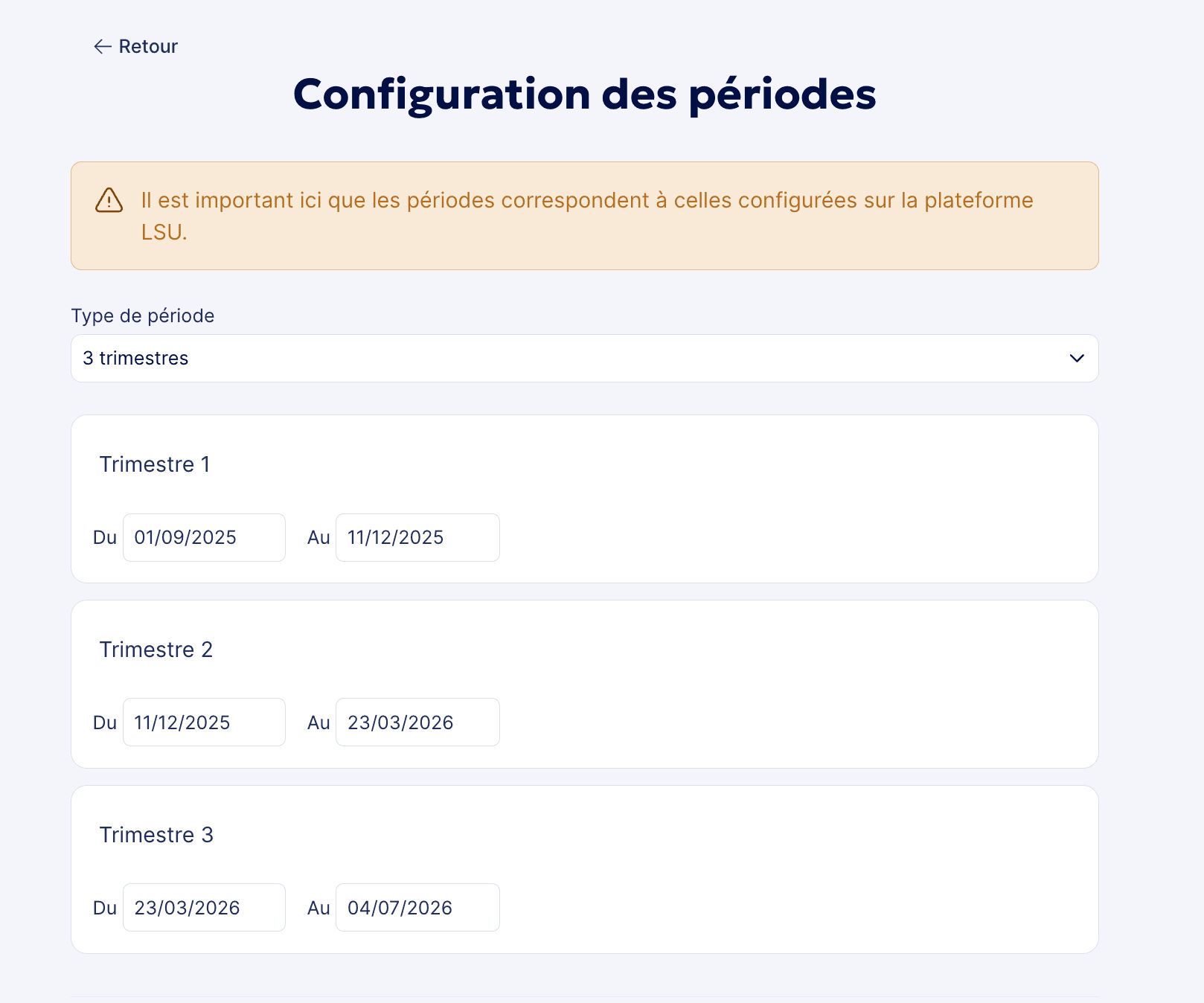 Configuration du nouveau livret