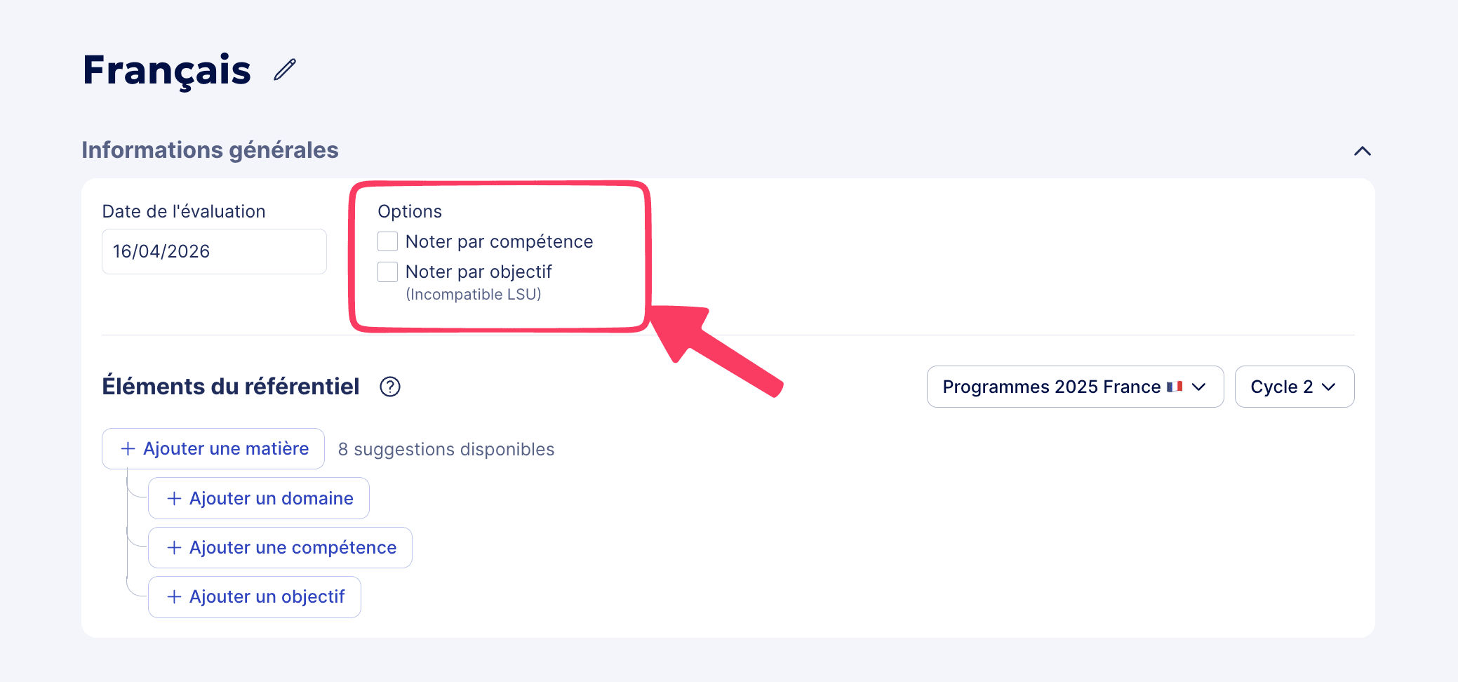 Noter par compétence ou objectif