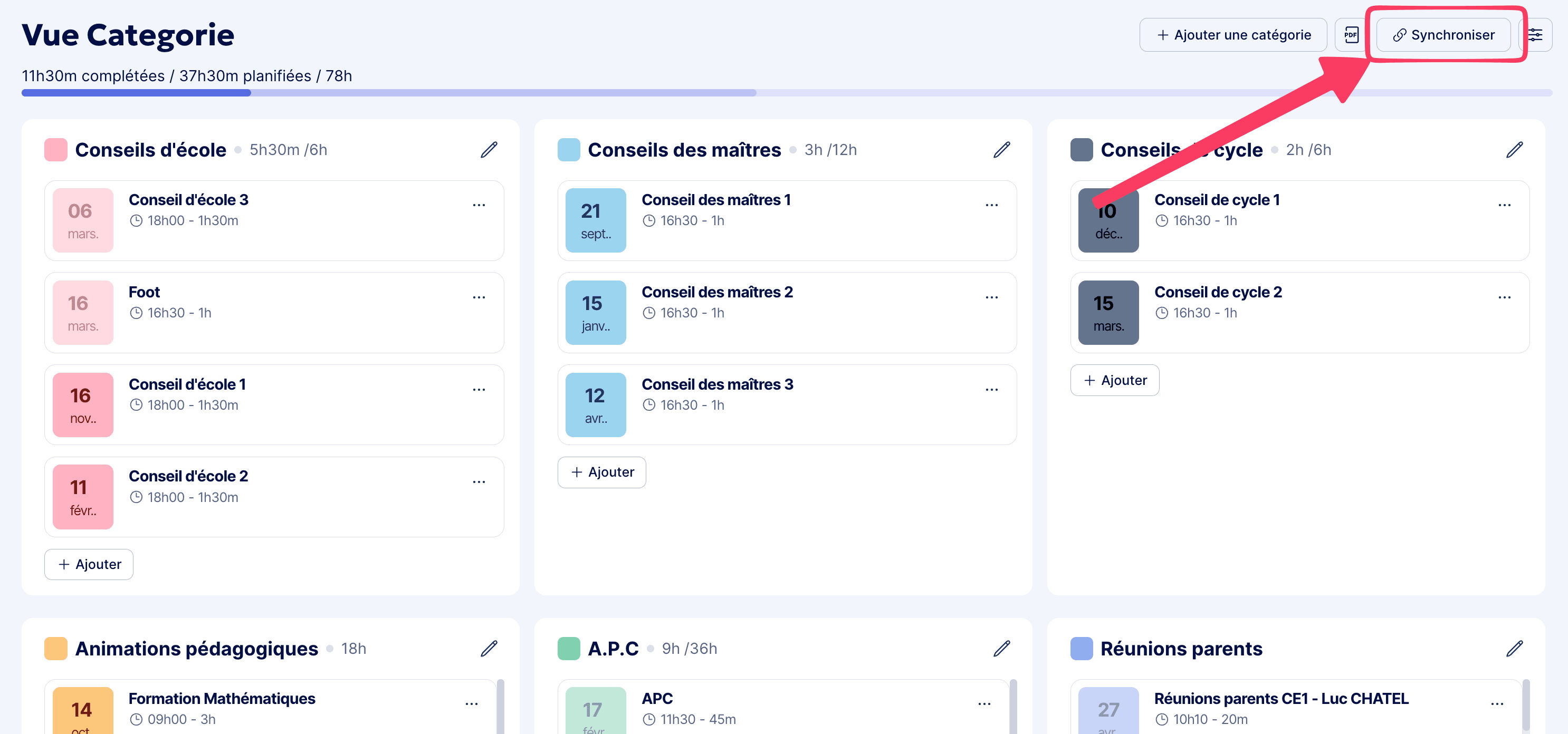 Synchronisation du planner