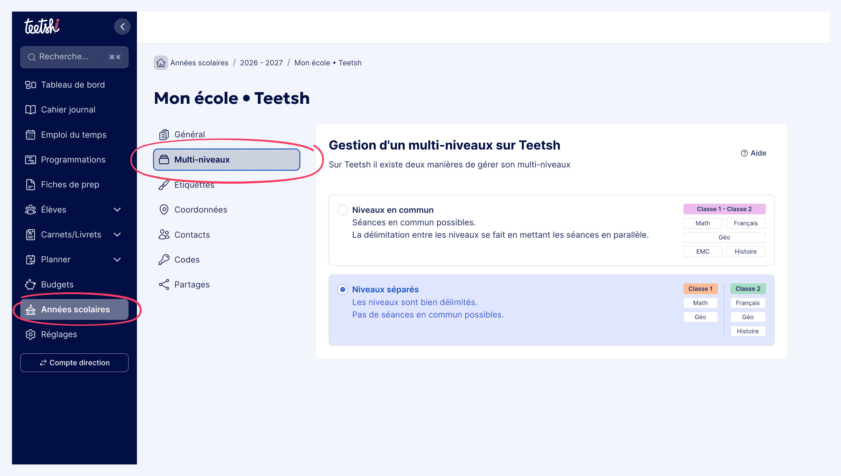 Multiniveau : Changer de configuration