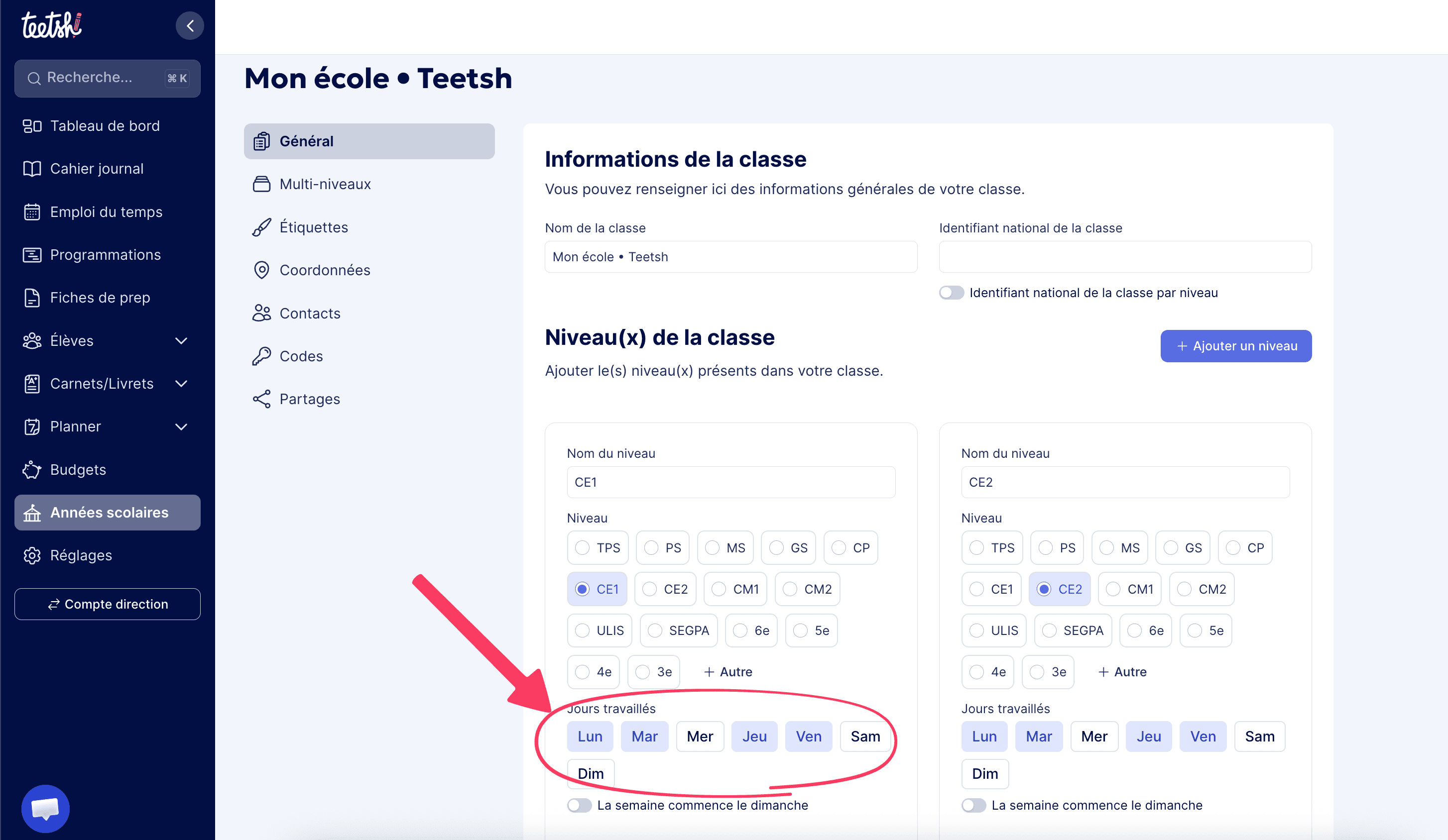 Sélectionner les jours travaillés