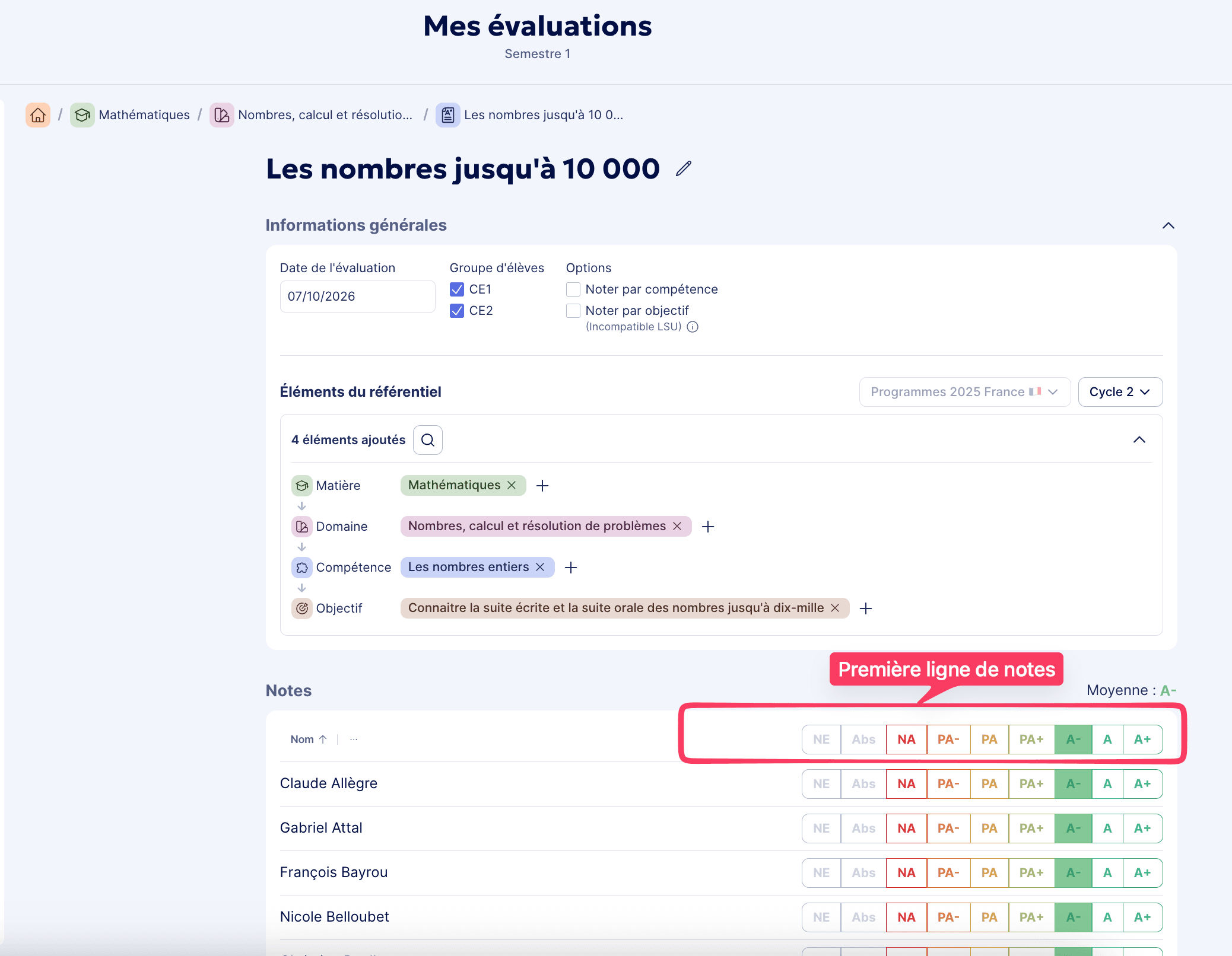 Exemple d'évaluation