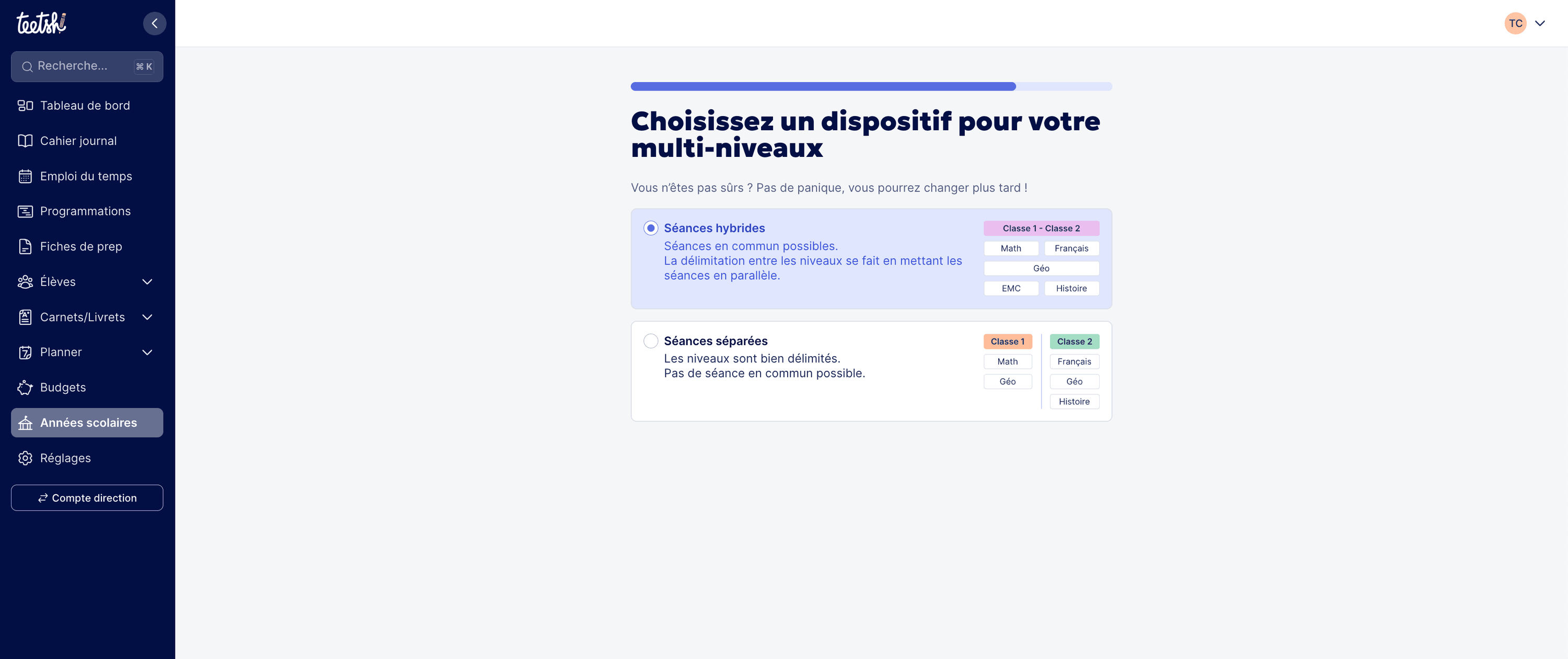 Choix [Séances hybrides] en multiniveau