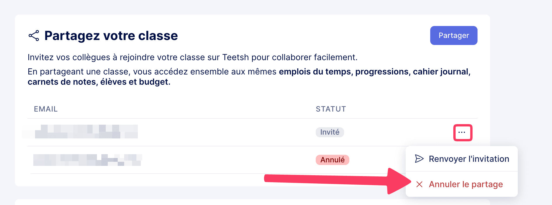 Annuler partage de classe