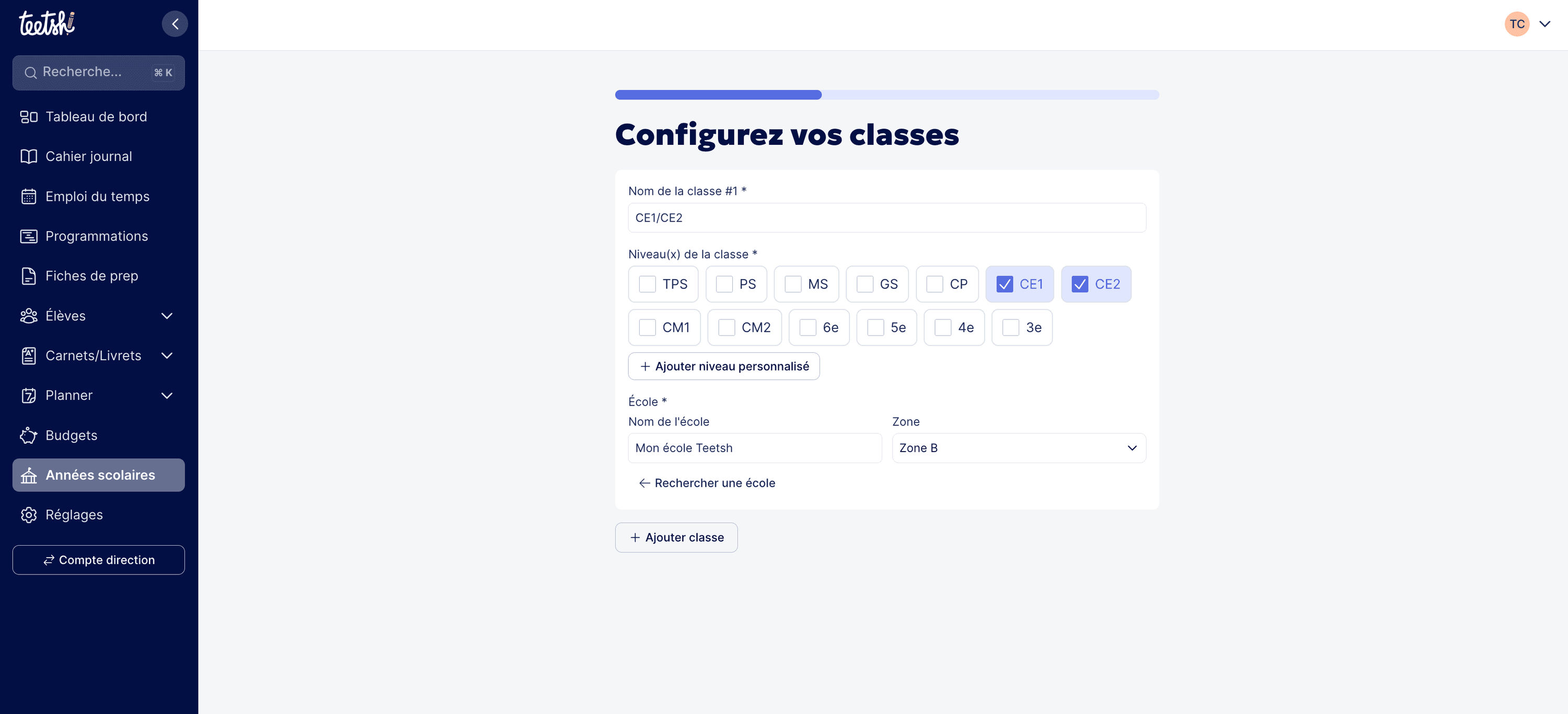 Configuration situation de classe "plusieurs classes"