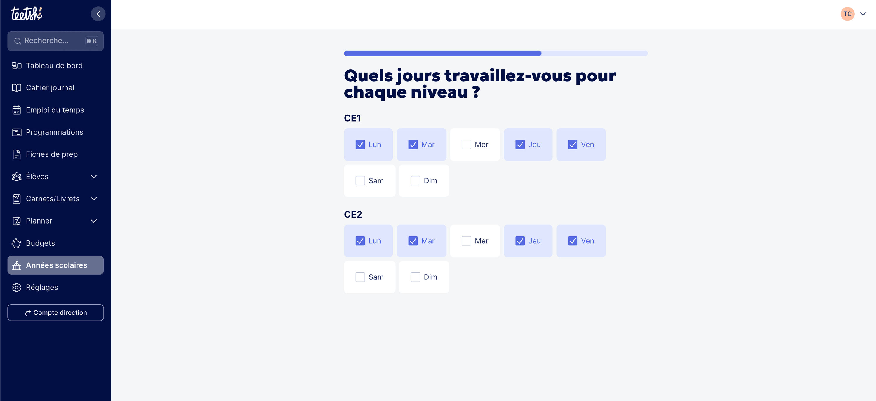 Sélectionner les jours travaillés