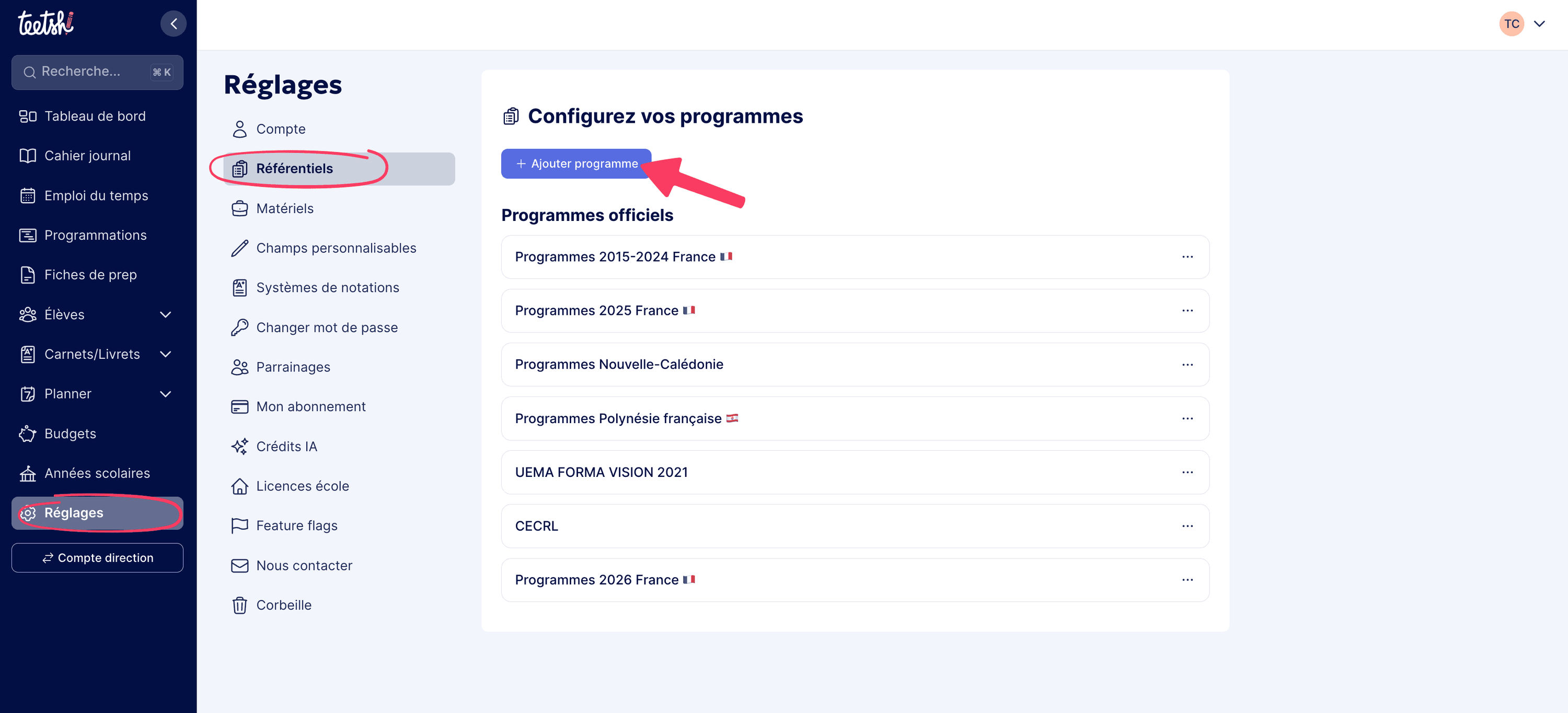 Ajouter un programme
