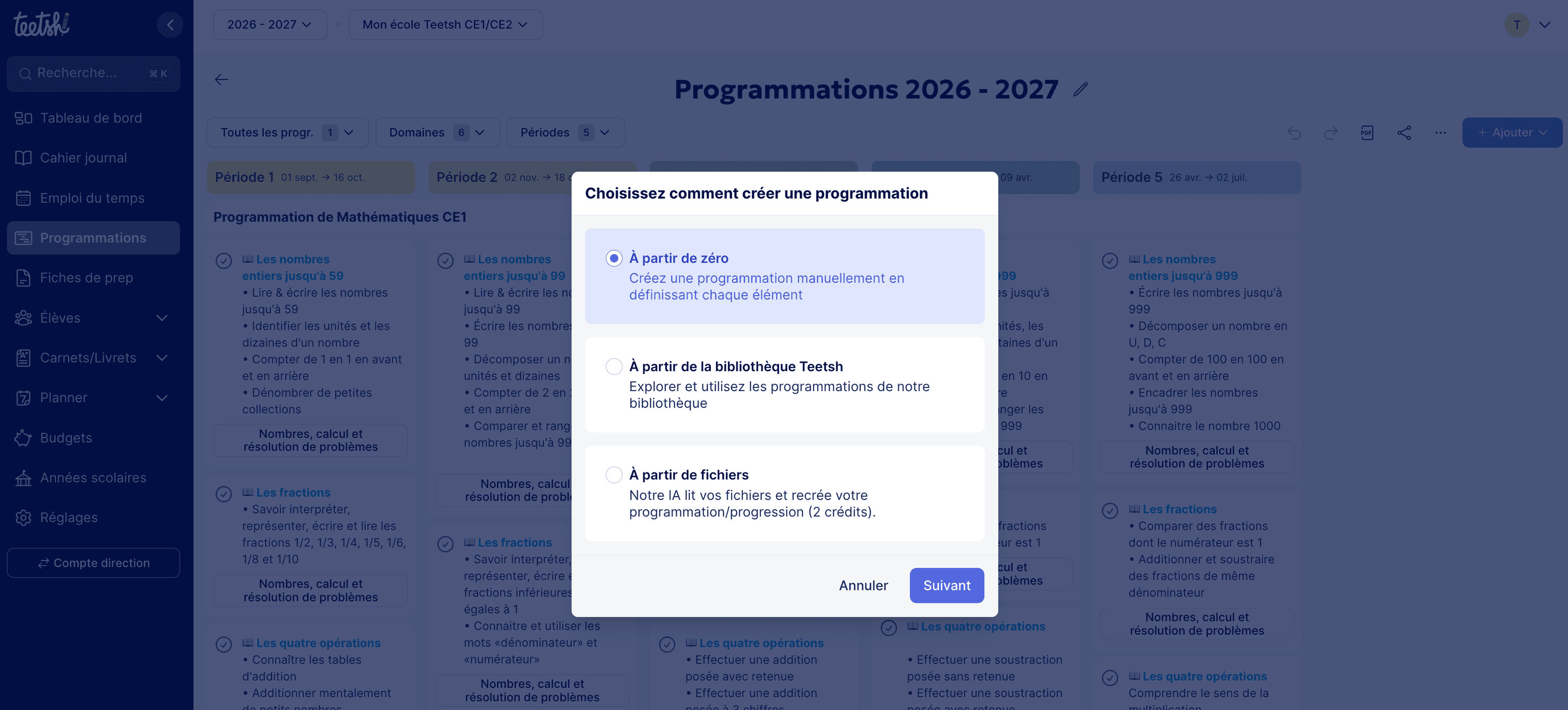 3 options pour la création de programmations