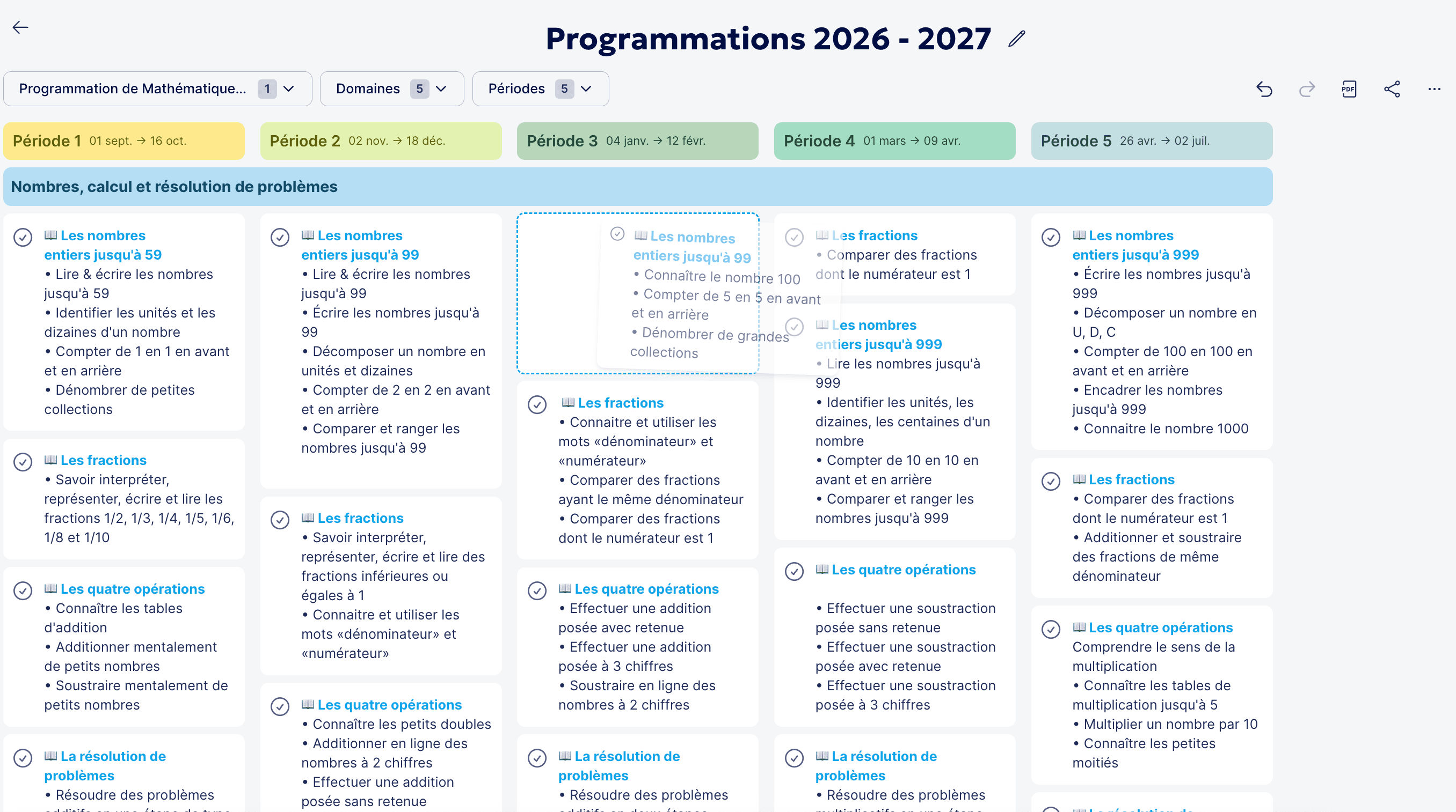 Glisser-déposer d'un élément de programmation