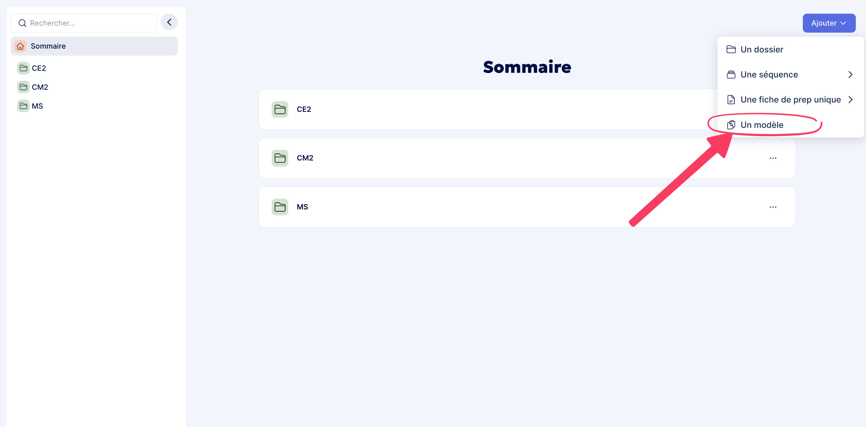 Ajouter un modèle de fiche de prep