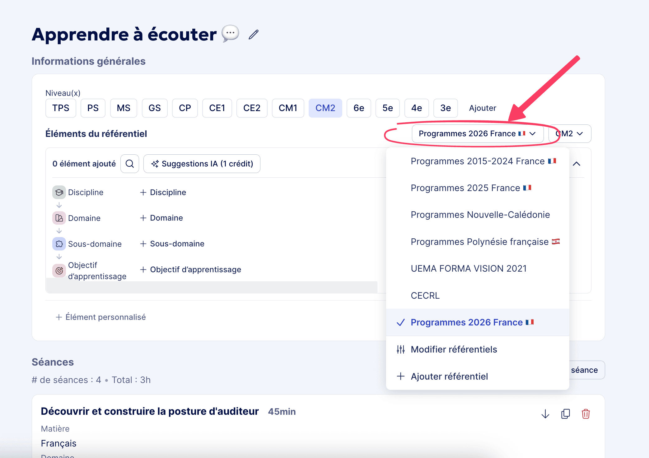Sélectionner les programmes officiels