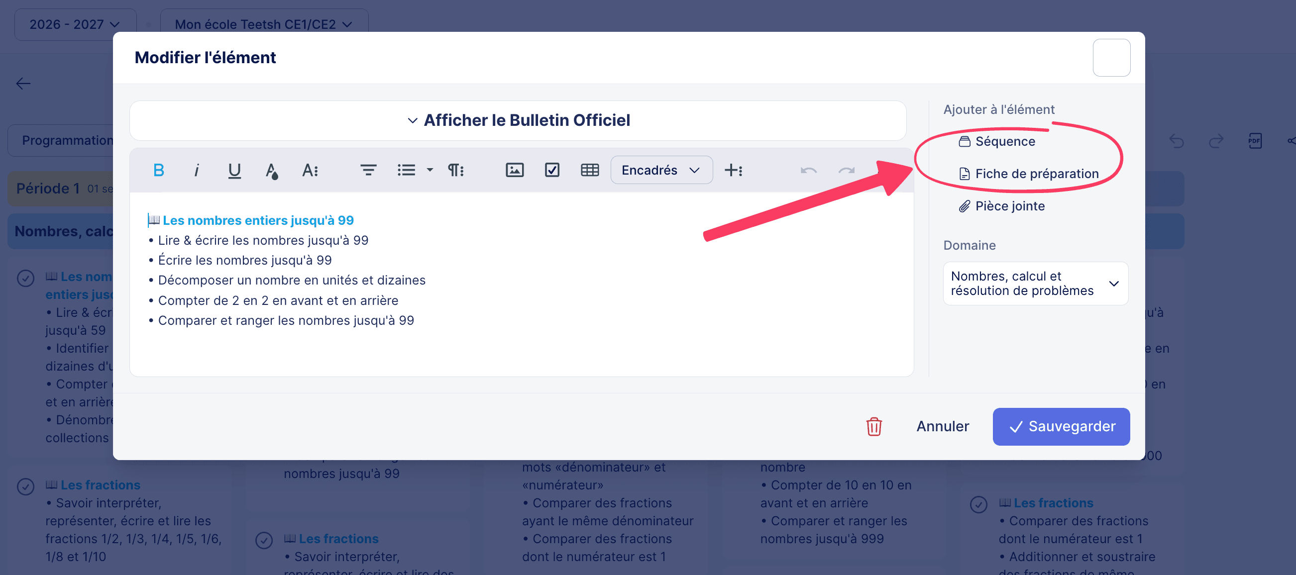 Associer une fiche de préparation à une programmation