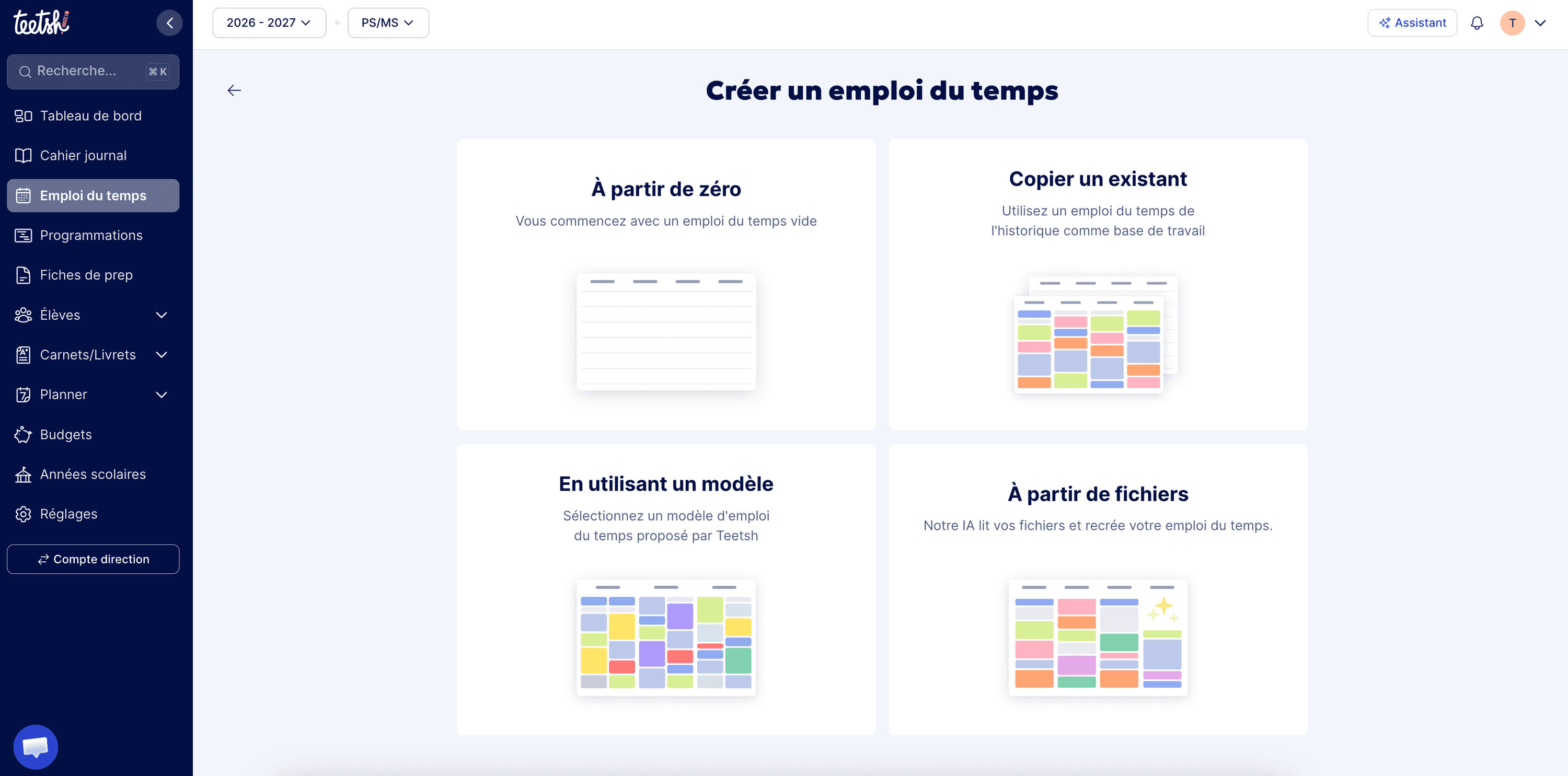 Créer un nouvel emploi du temps