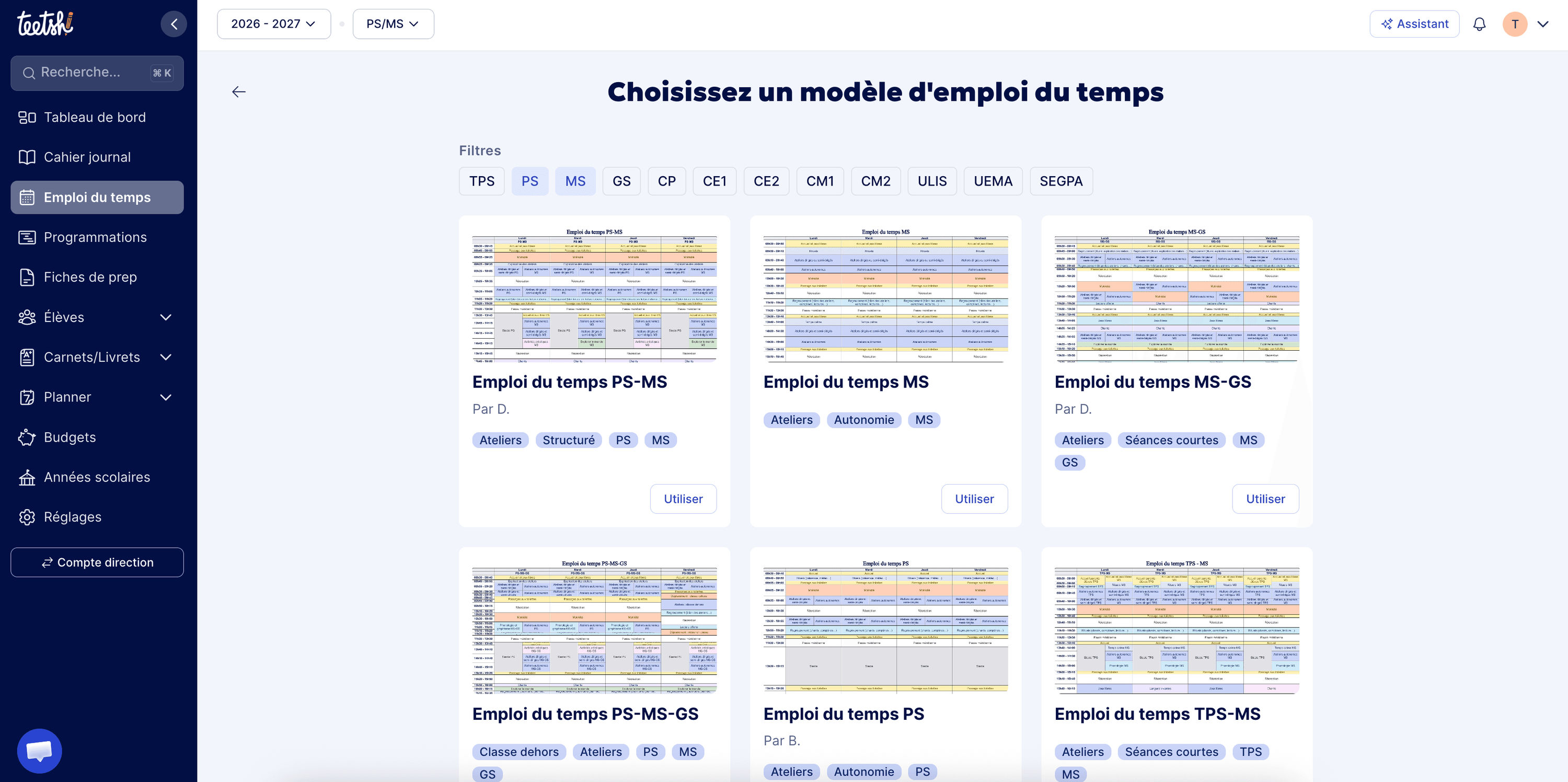 Choisir un modèle d'emploi du temps