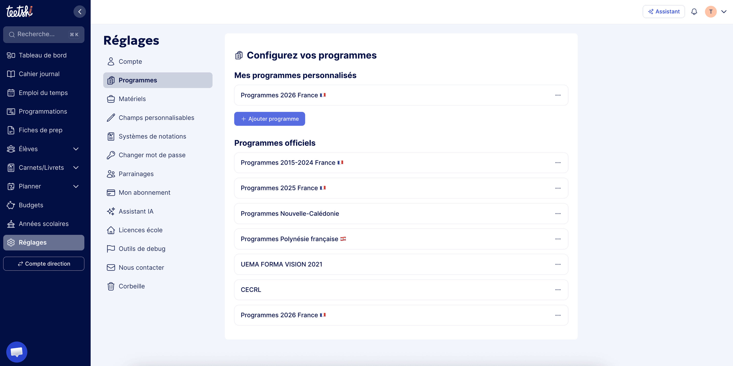 Programmes 2026 préintégrés