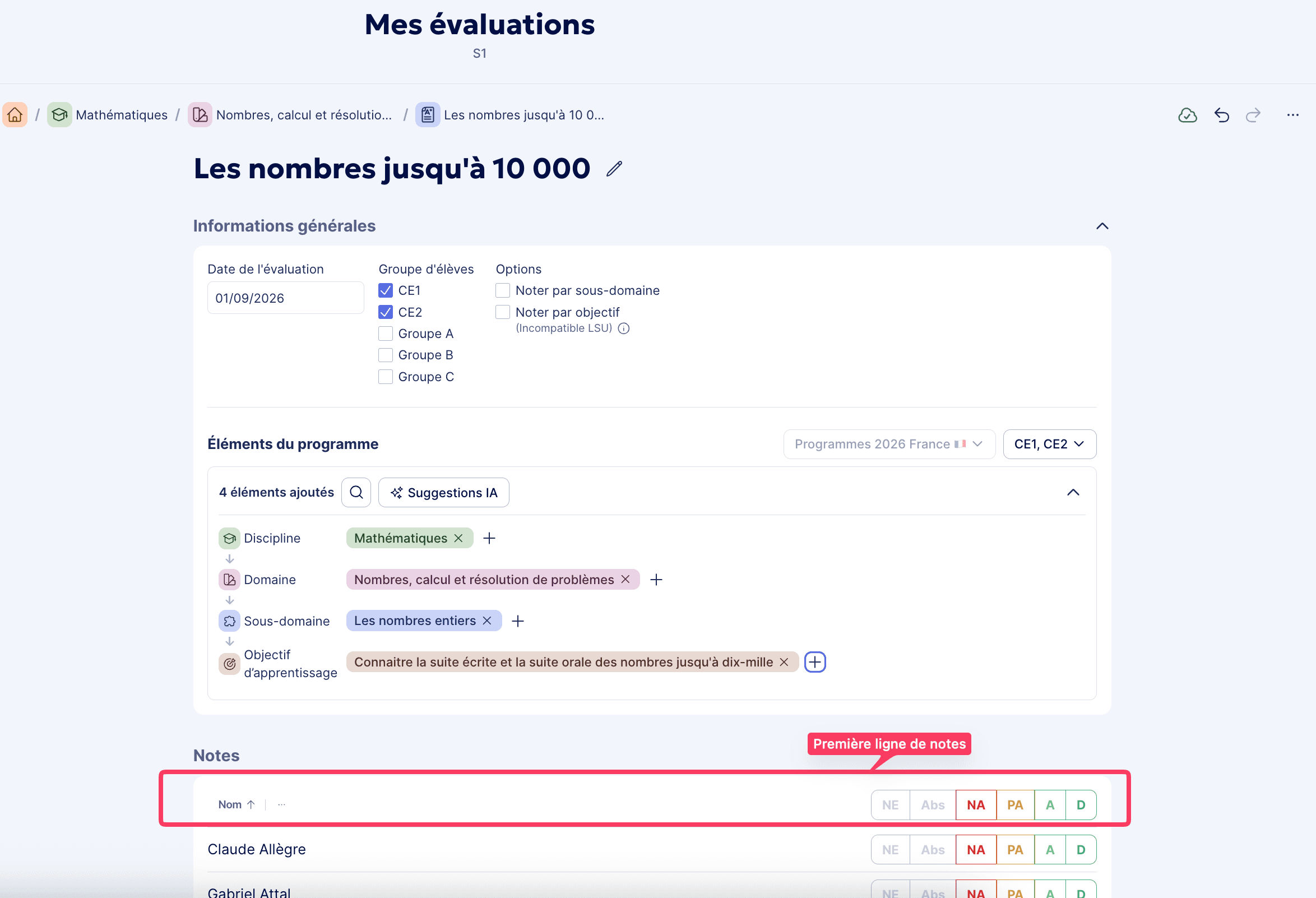 Exemple d'évaluation