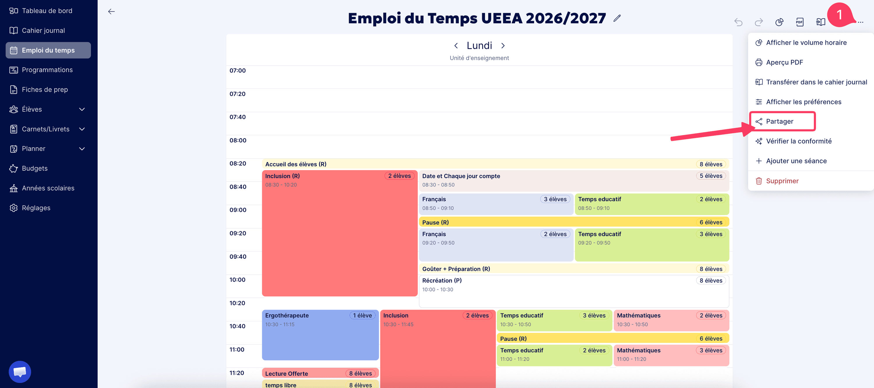 Partager un emploi du temps