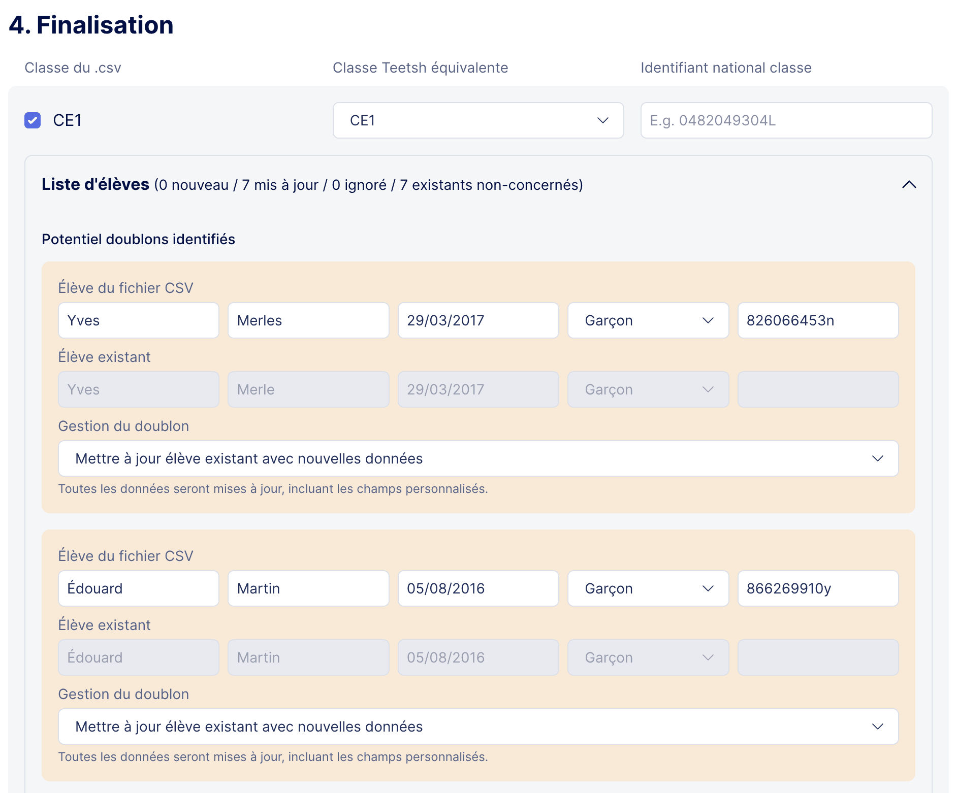 Aperçu de la gestion des doublons lors de l