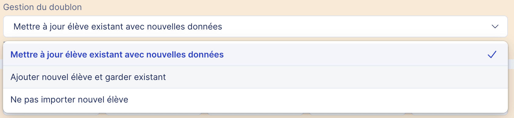 Aperçu des options de gestions du doublon