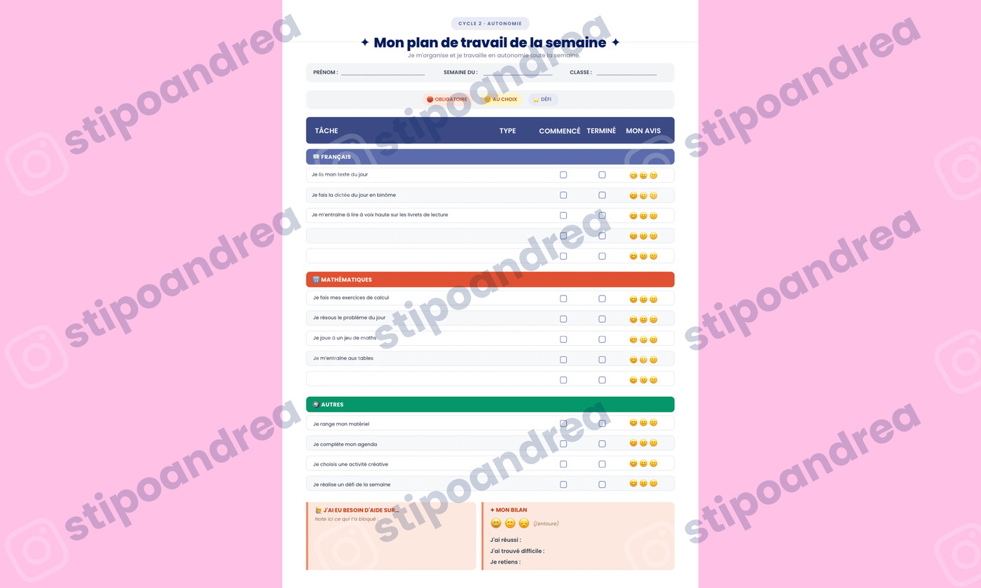 Plans de travail • Cycle 2 & 3 🗓️