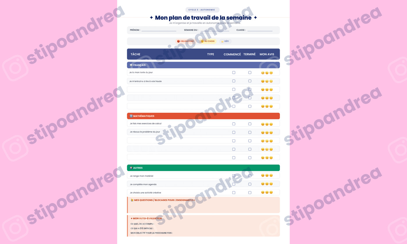 Plans de travail • Cycle 2 & 3 🗓️