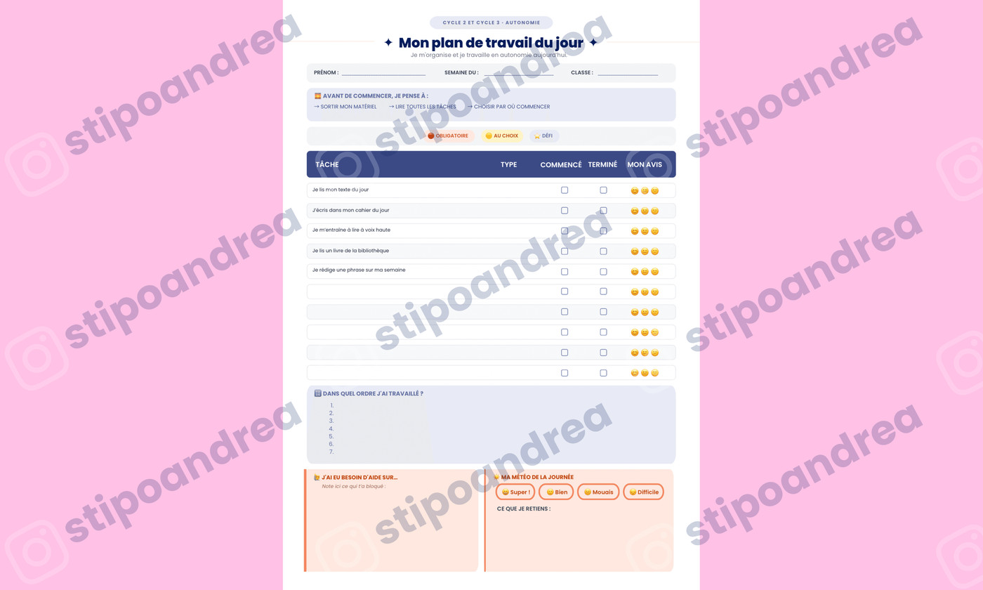 Plans de travail • Cycle 2 & 3 🗓️