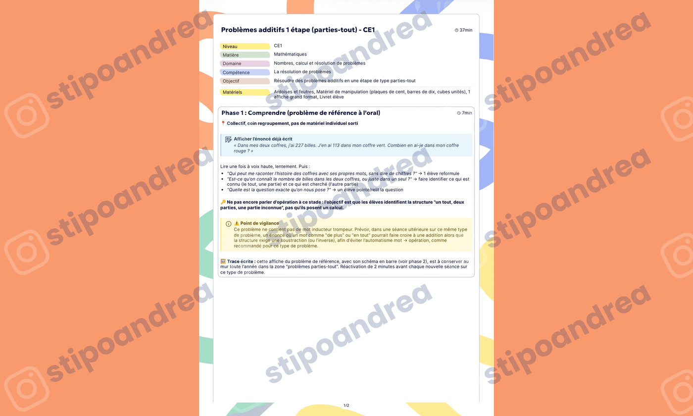 Aperçu problèmes maths à imprimer CM1