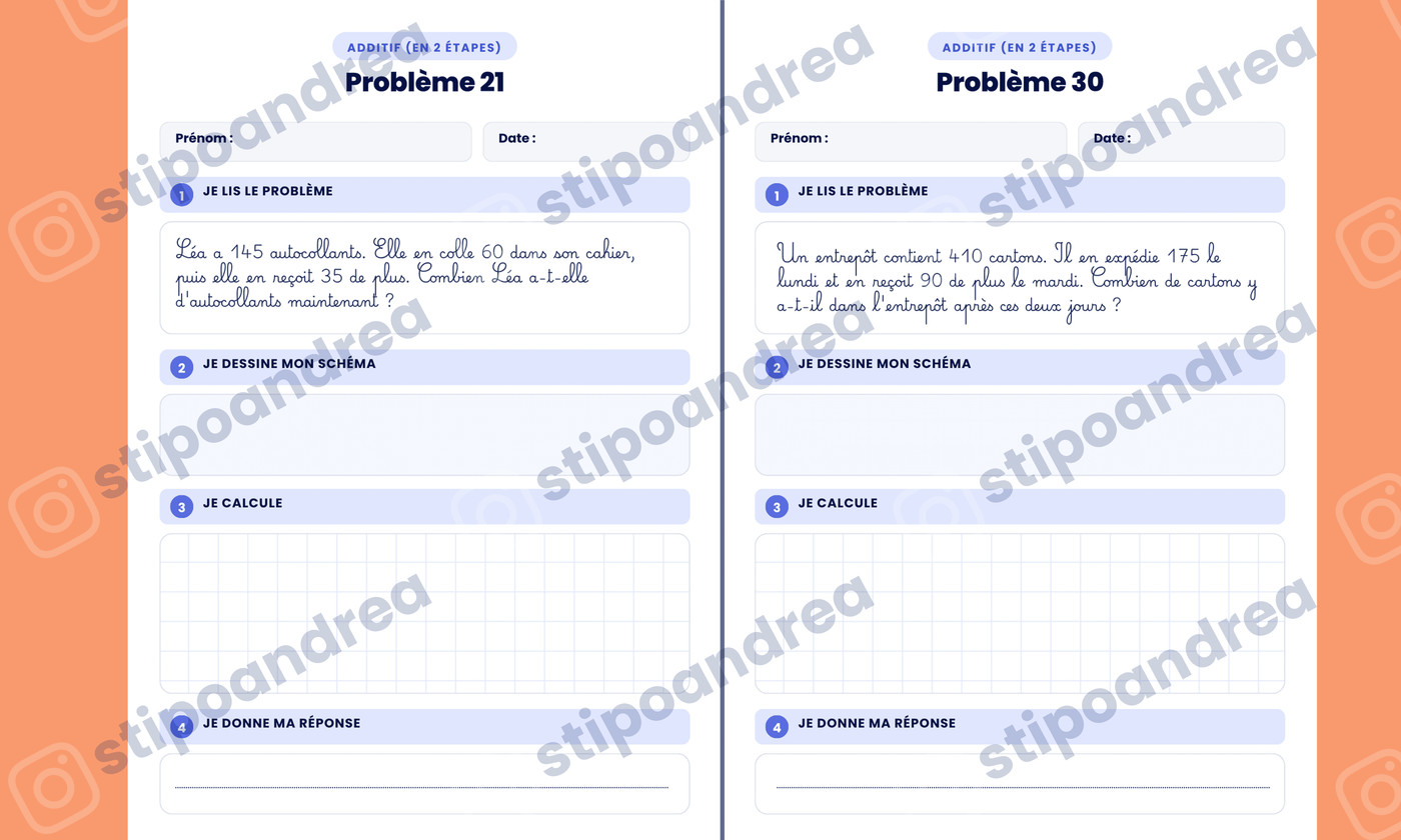 Aperçu problèmes maths à imprimer CE1