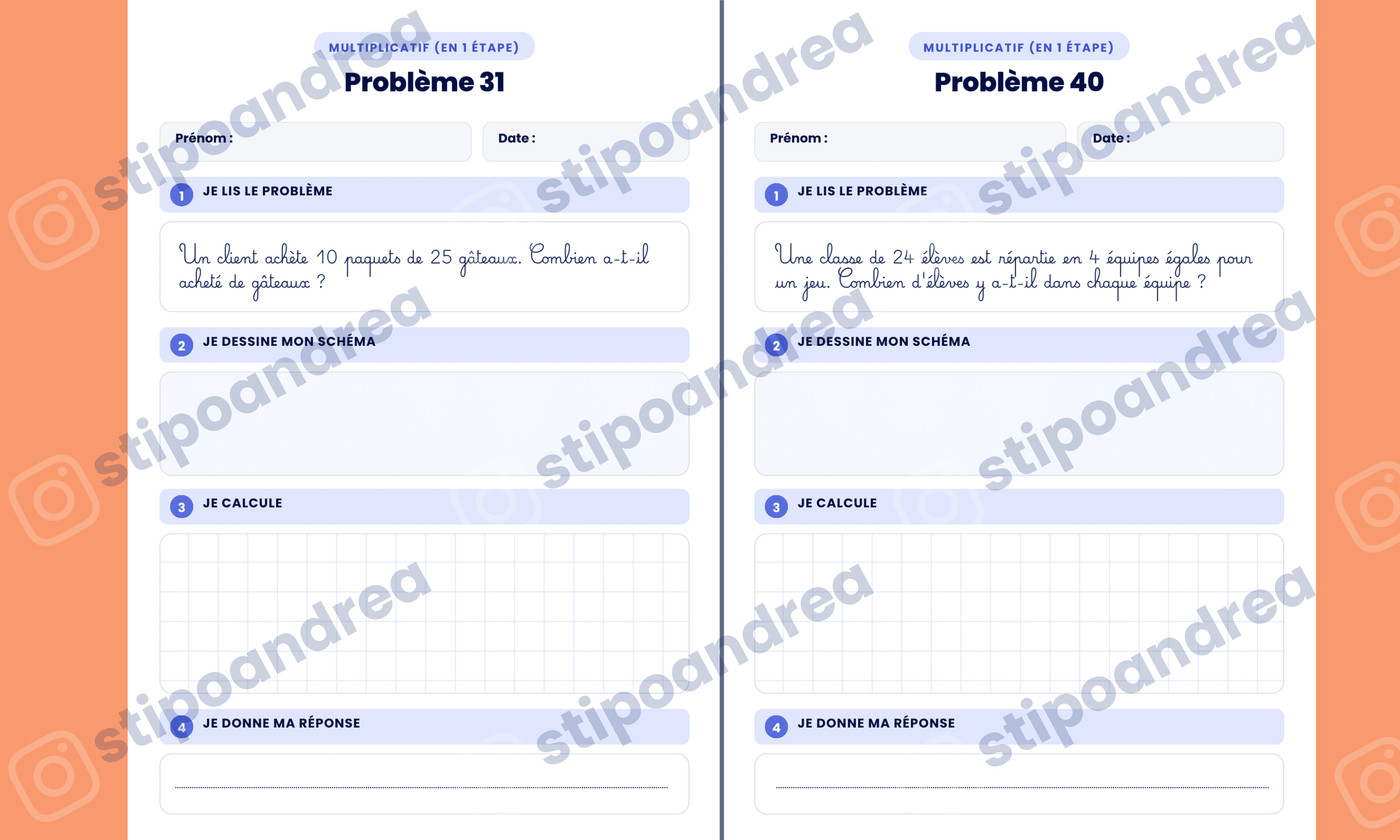 Aperçu problèmes maths à imprimer CE1