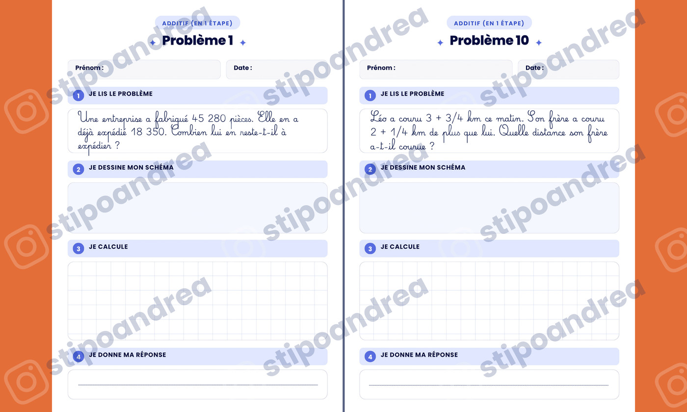 Aperçu problèmes maths à imprimer CM1
