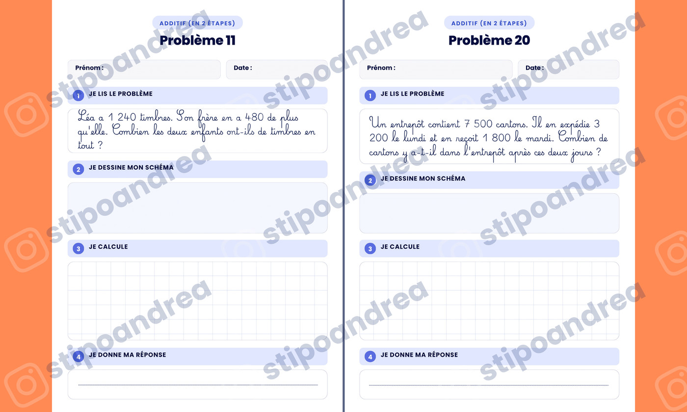 Aperçu problèmes maths à imprimer CE2