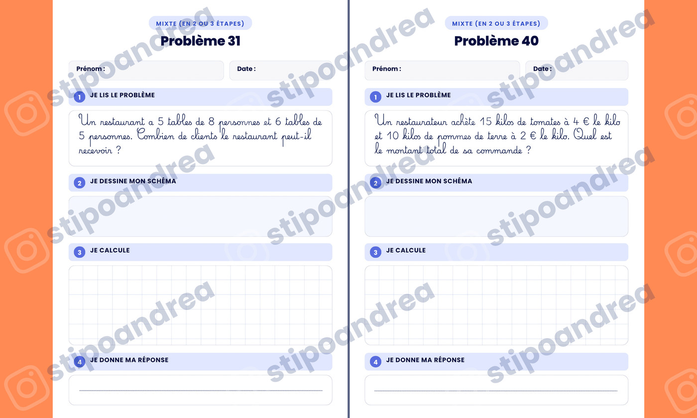 Aperçu problèmes maths à imprimer CE2