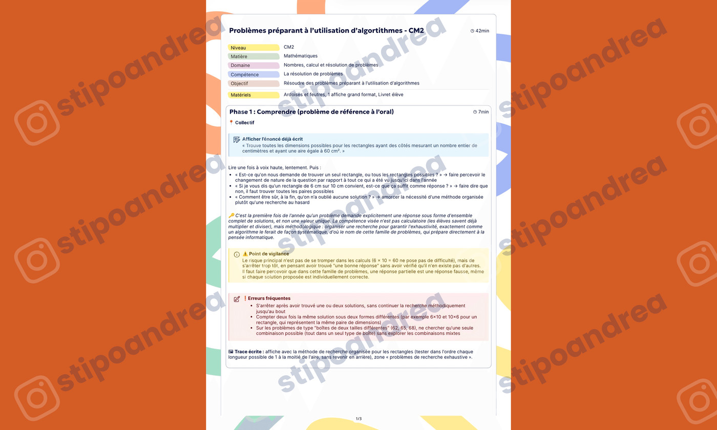Aperçu problèmes maths à imprimer CM2