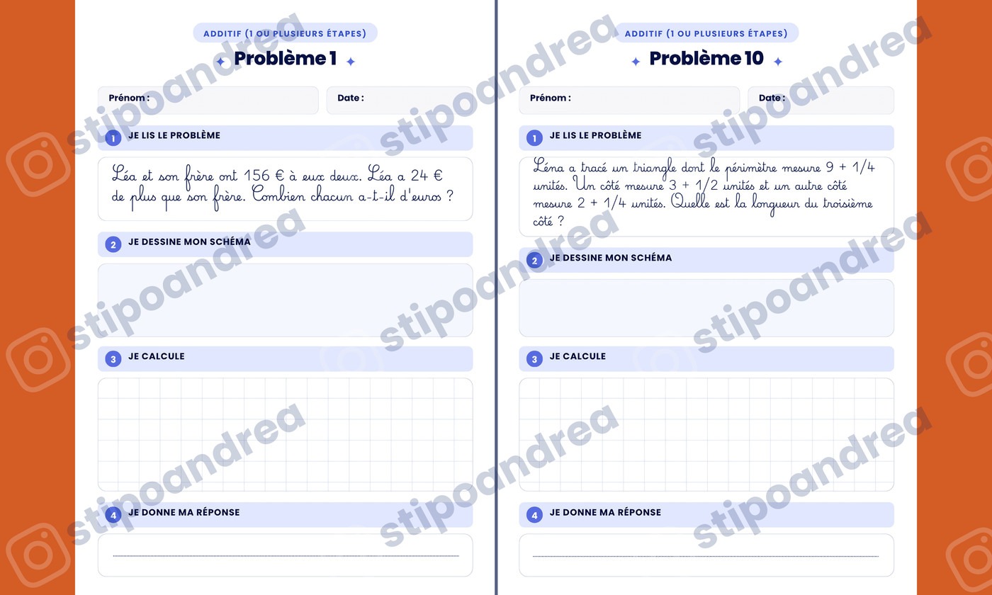 Aperçu problèmes maths à imprimer CM2