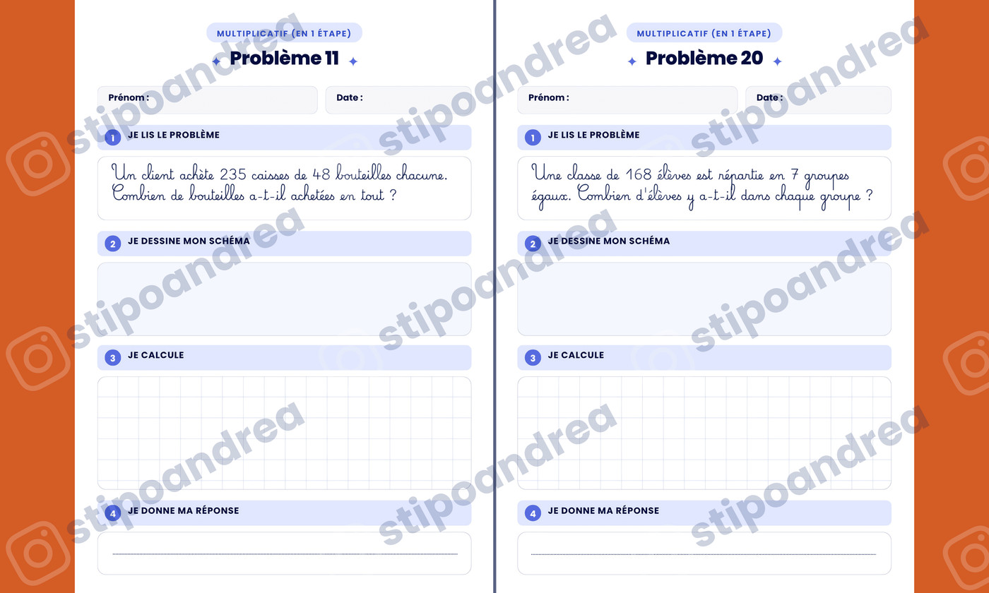 Aperçu problèmes maths à imprimer CM2