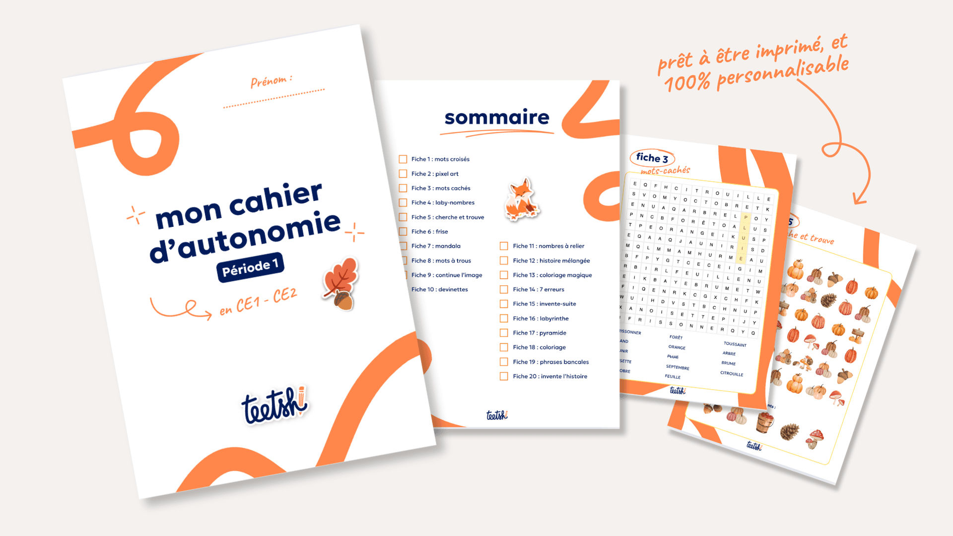 Aperçu du cahier d’autonomie CE1 CE2 période 1 sur le thème de l’automne
