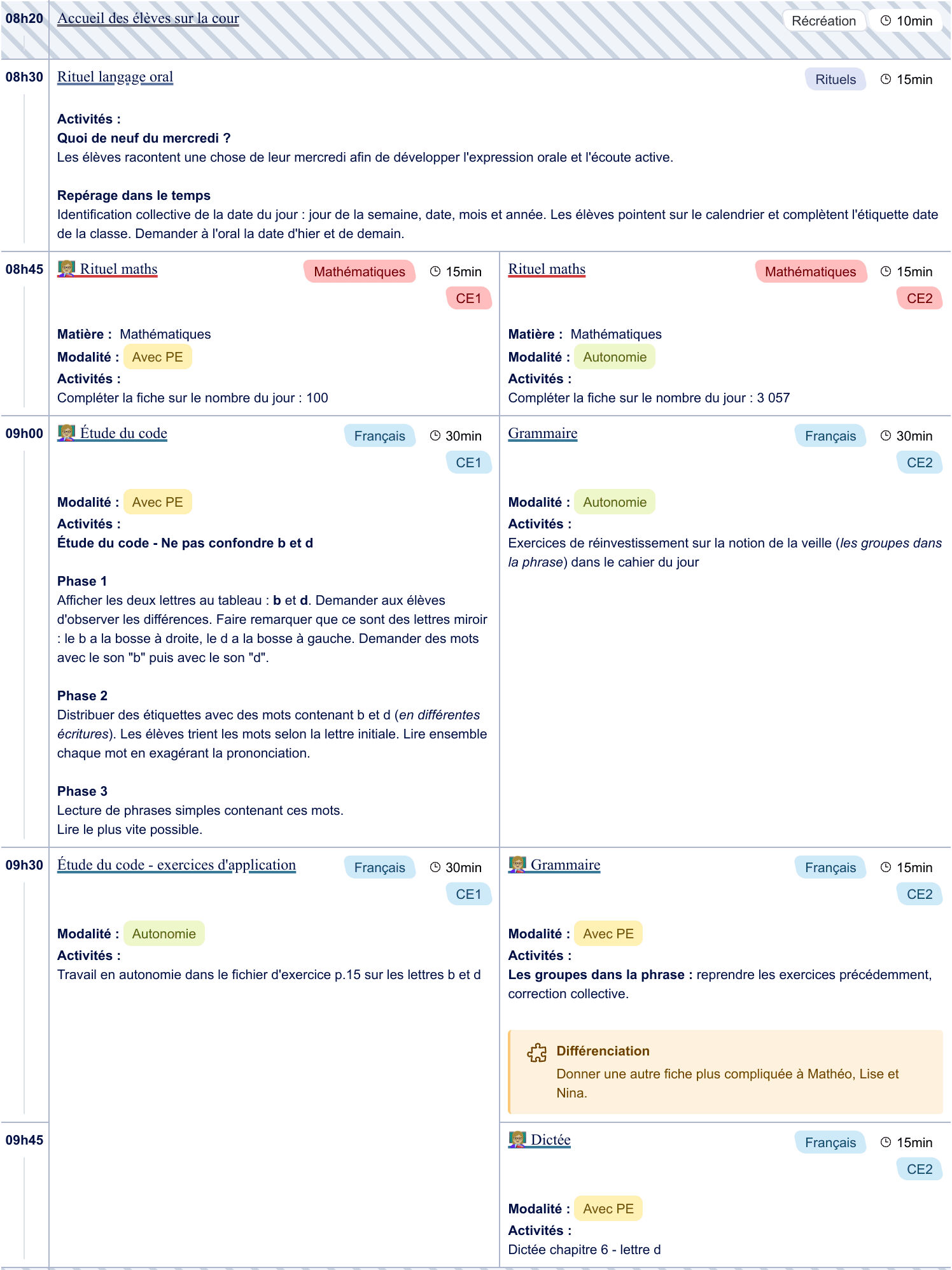 Exemple de cahier journal CE1-CE2 - aperçu