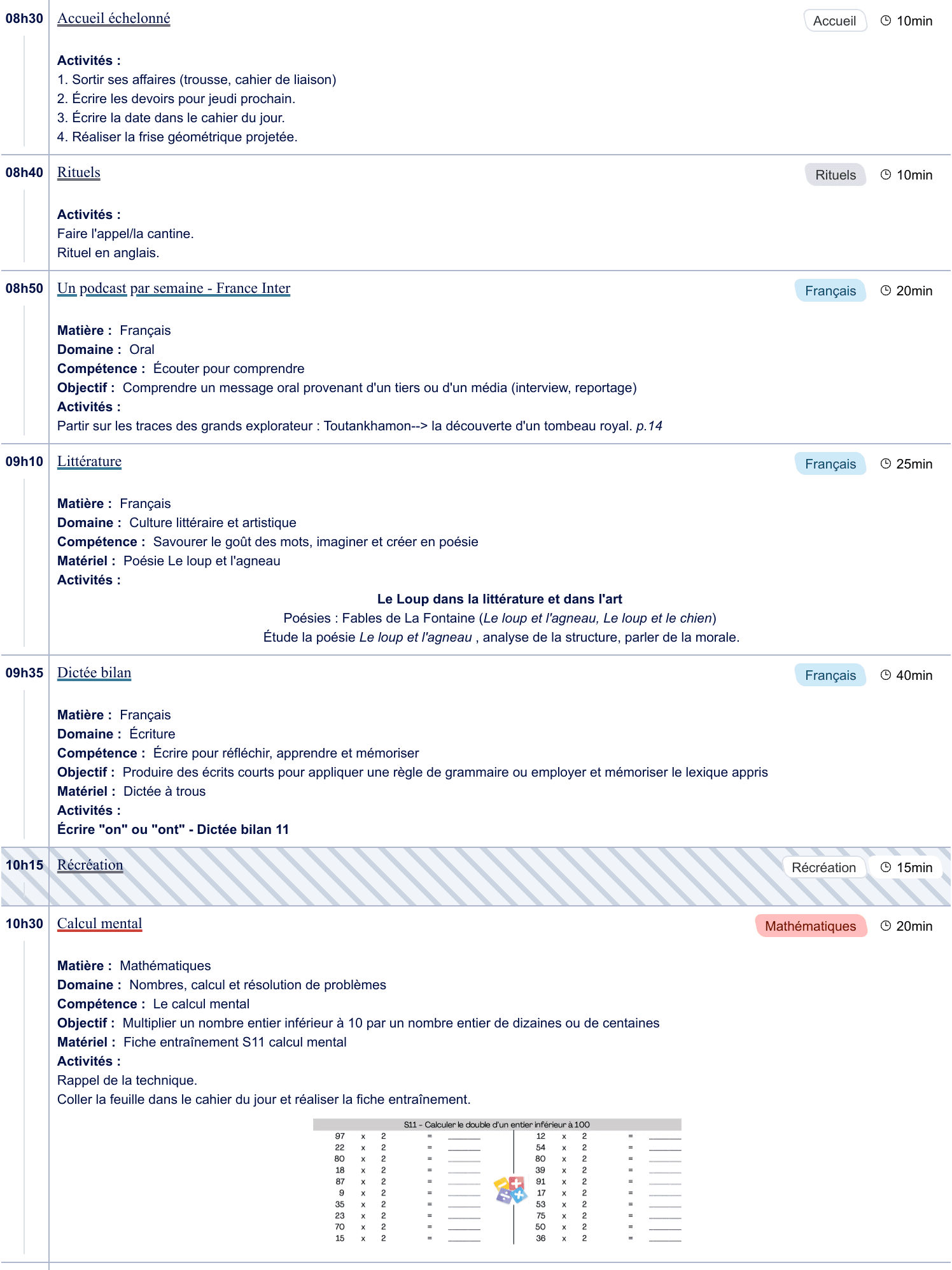 Exemple de cahier journal CM1 - aperçu