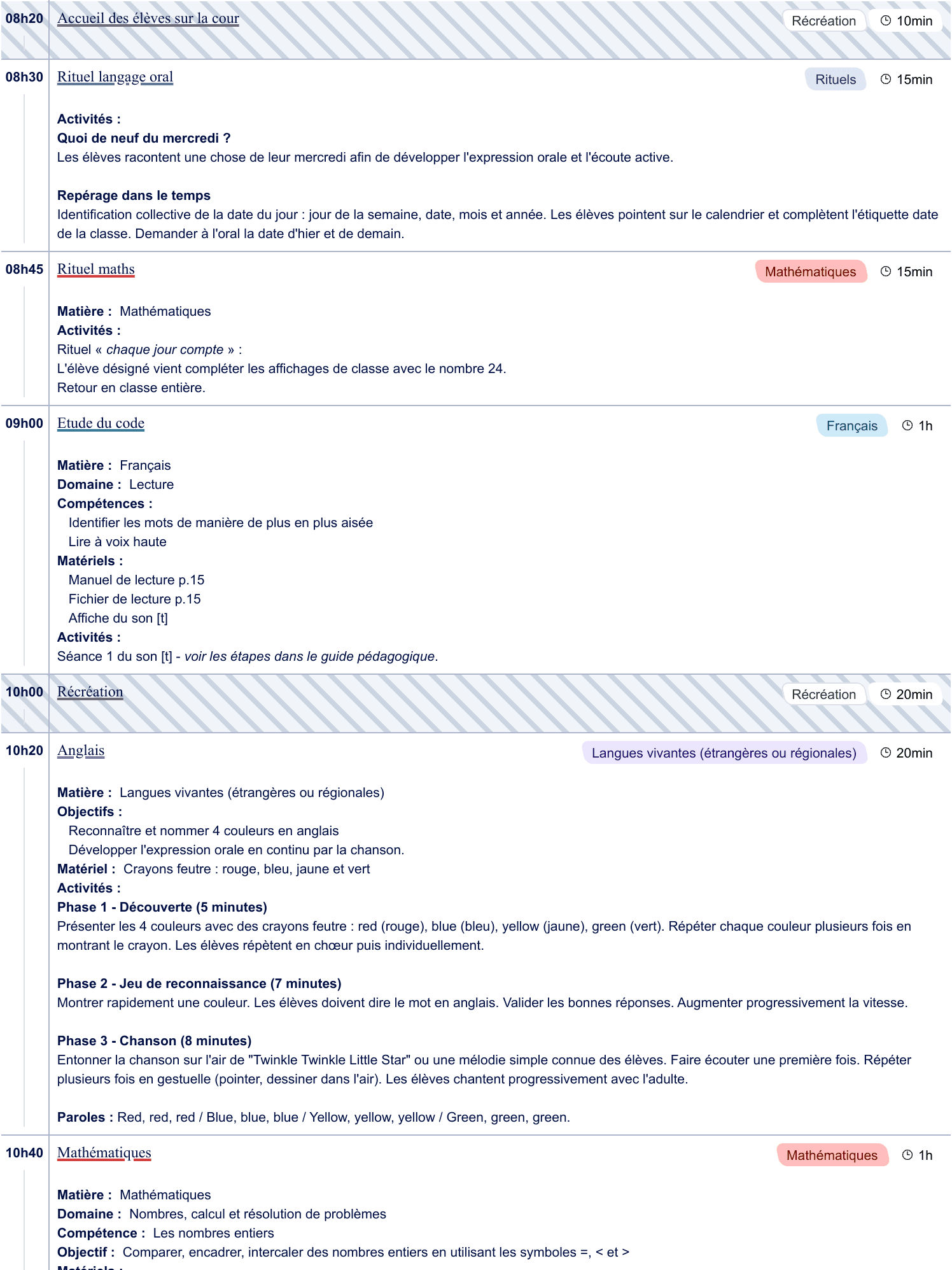 Exemple de cahier journal CP - aperçu