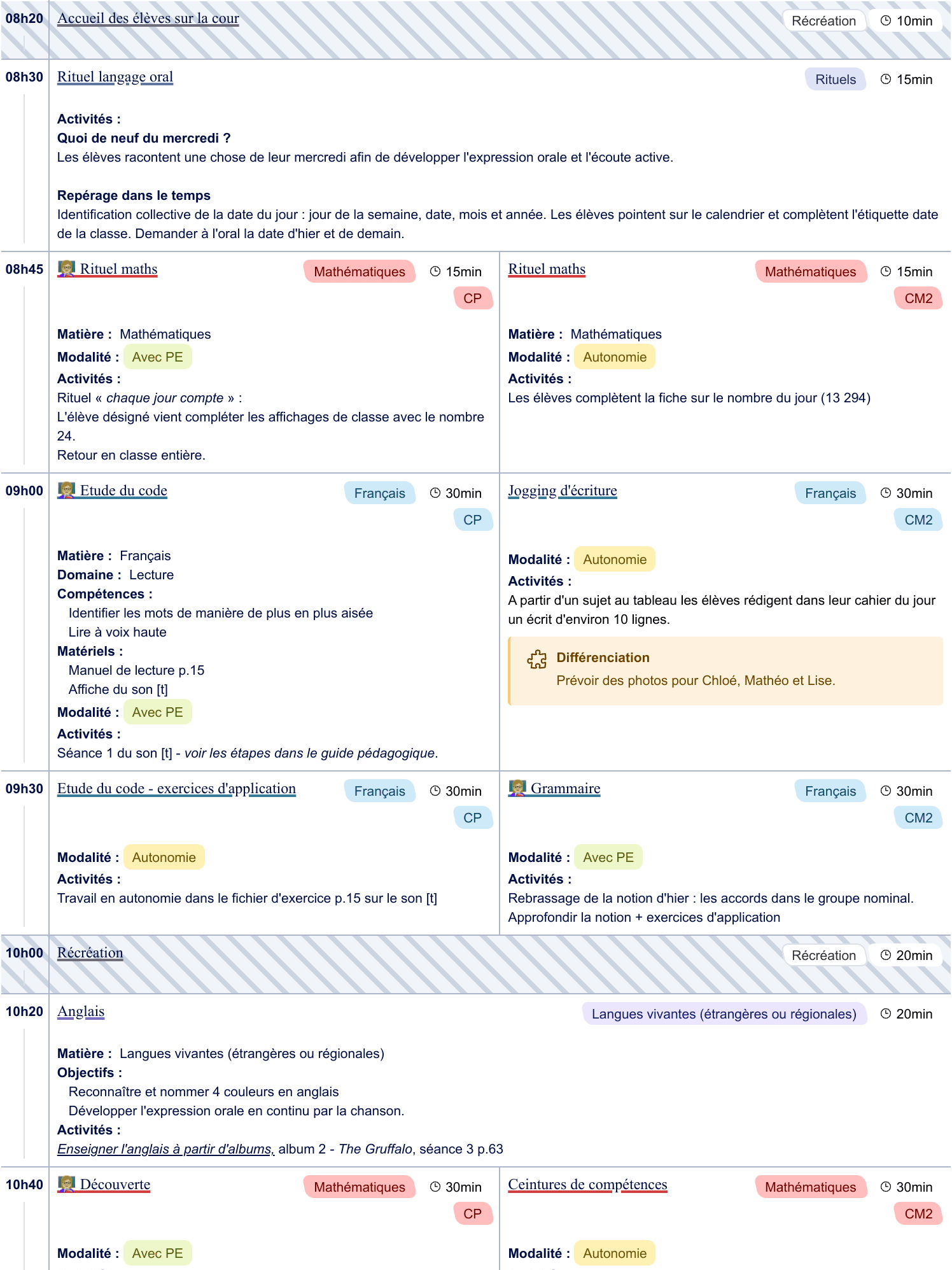 Exemple de cahier journal CP-CM2 - aperçu