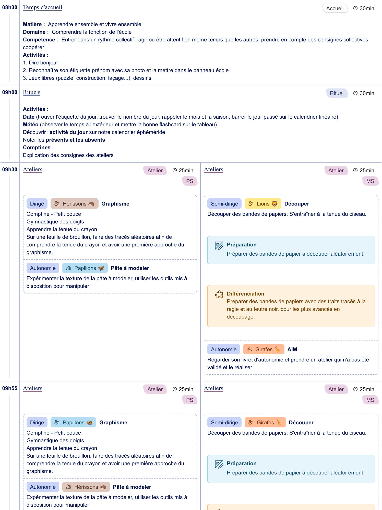 Exemple de cahier journal PS-MS - aperçu