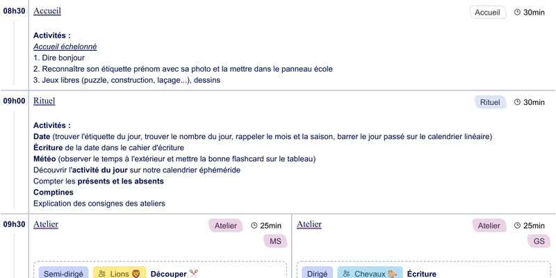 Exemple de cahier journal MS-GS - aperçu