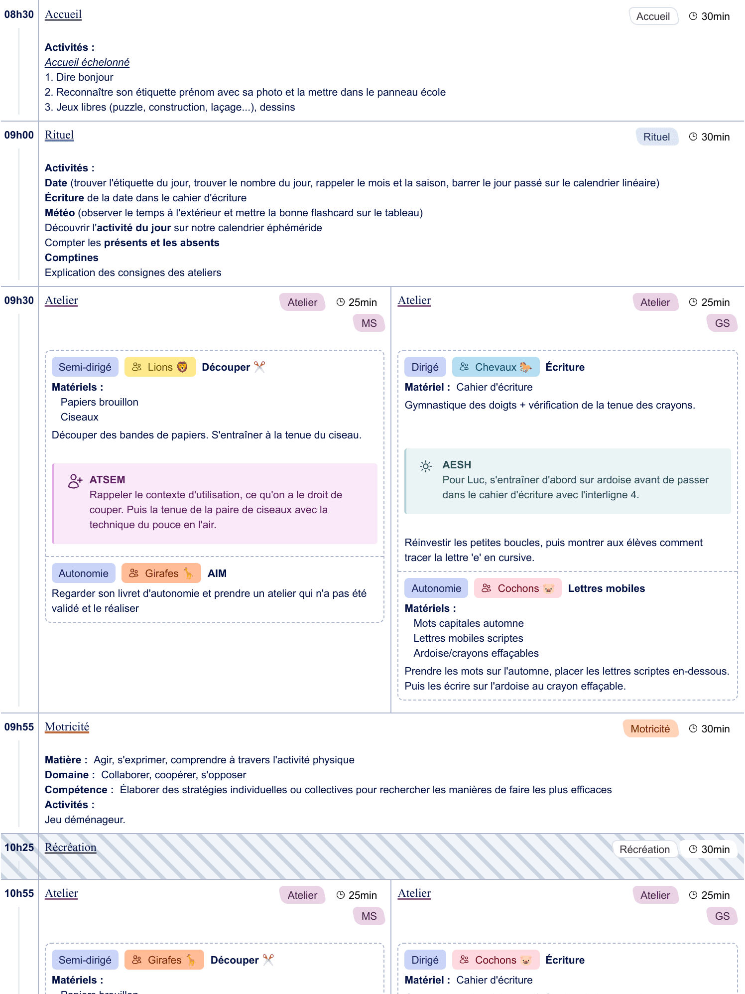 Exemple de cahier journal MS-GS - aperçu