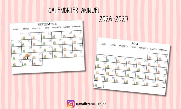 Calendrier annuel 2026 2027 Maiitresse Chloe