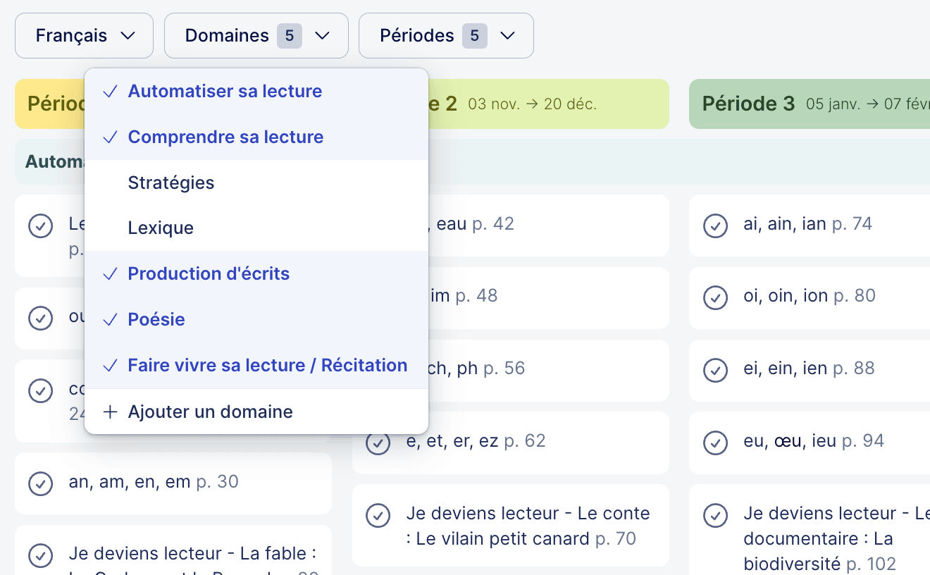 Aperçu de la configuration les filtres de la vue programmation