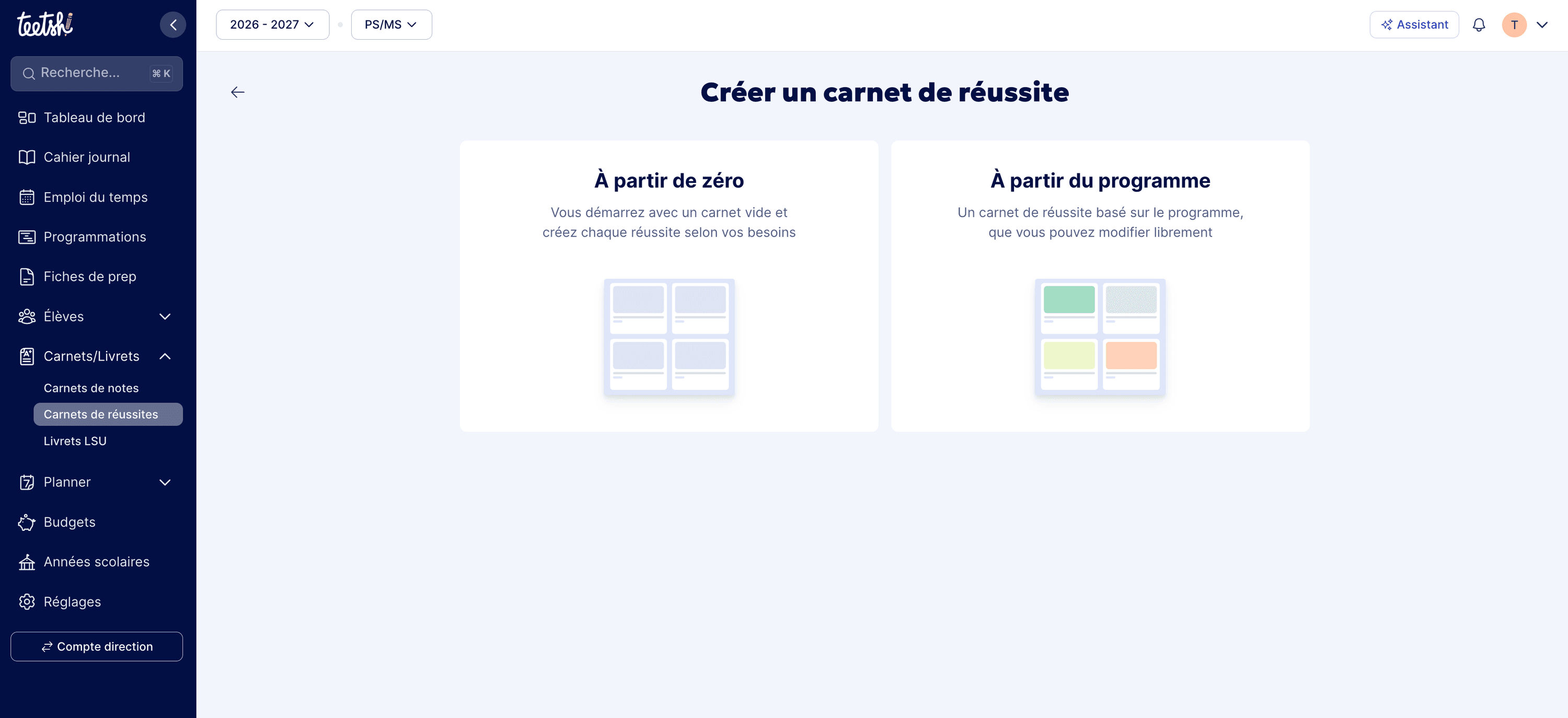 Création du carnet de réussites