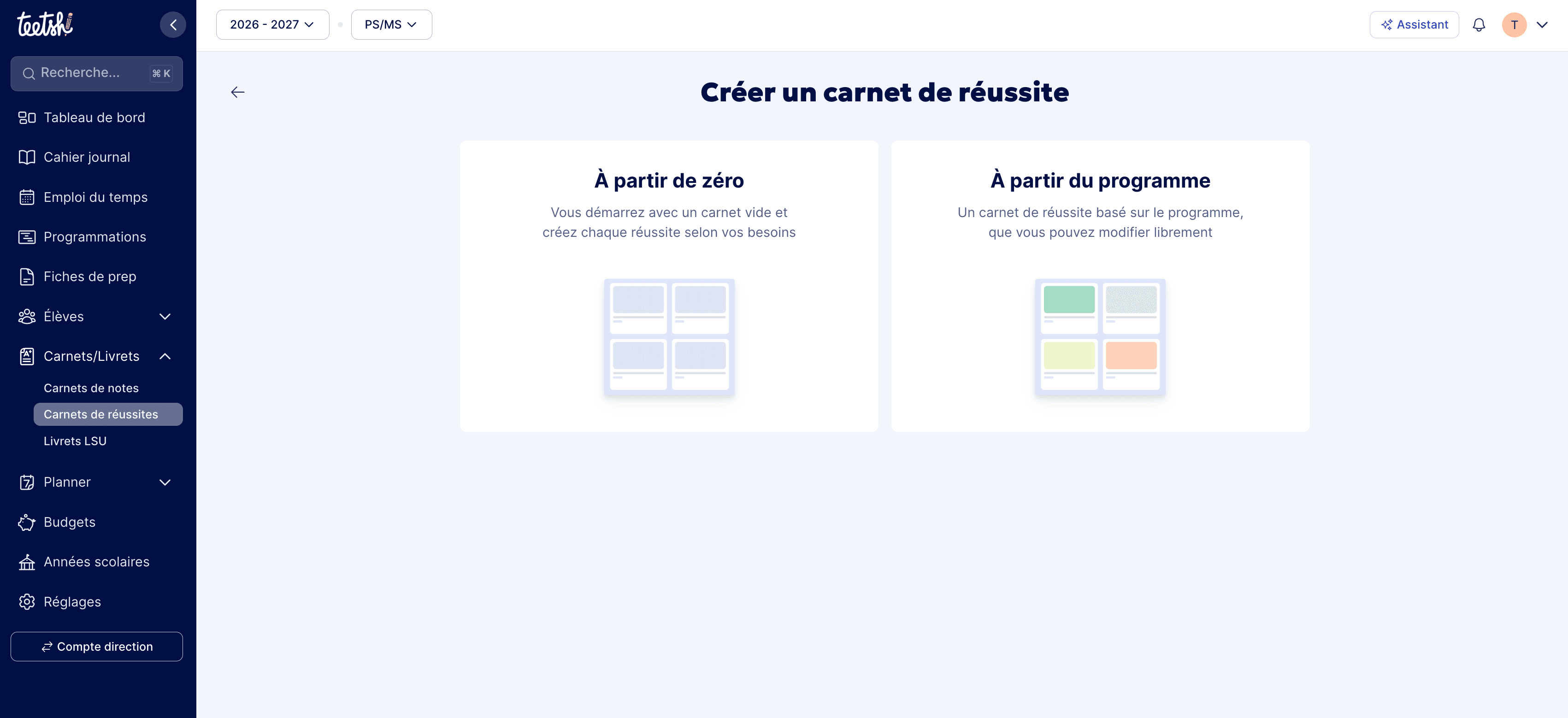 Création du carnet de réussites 